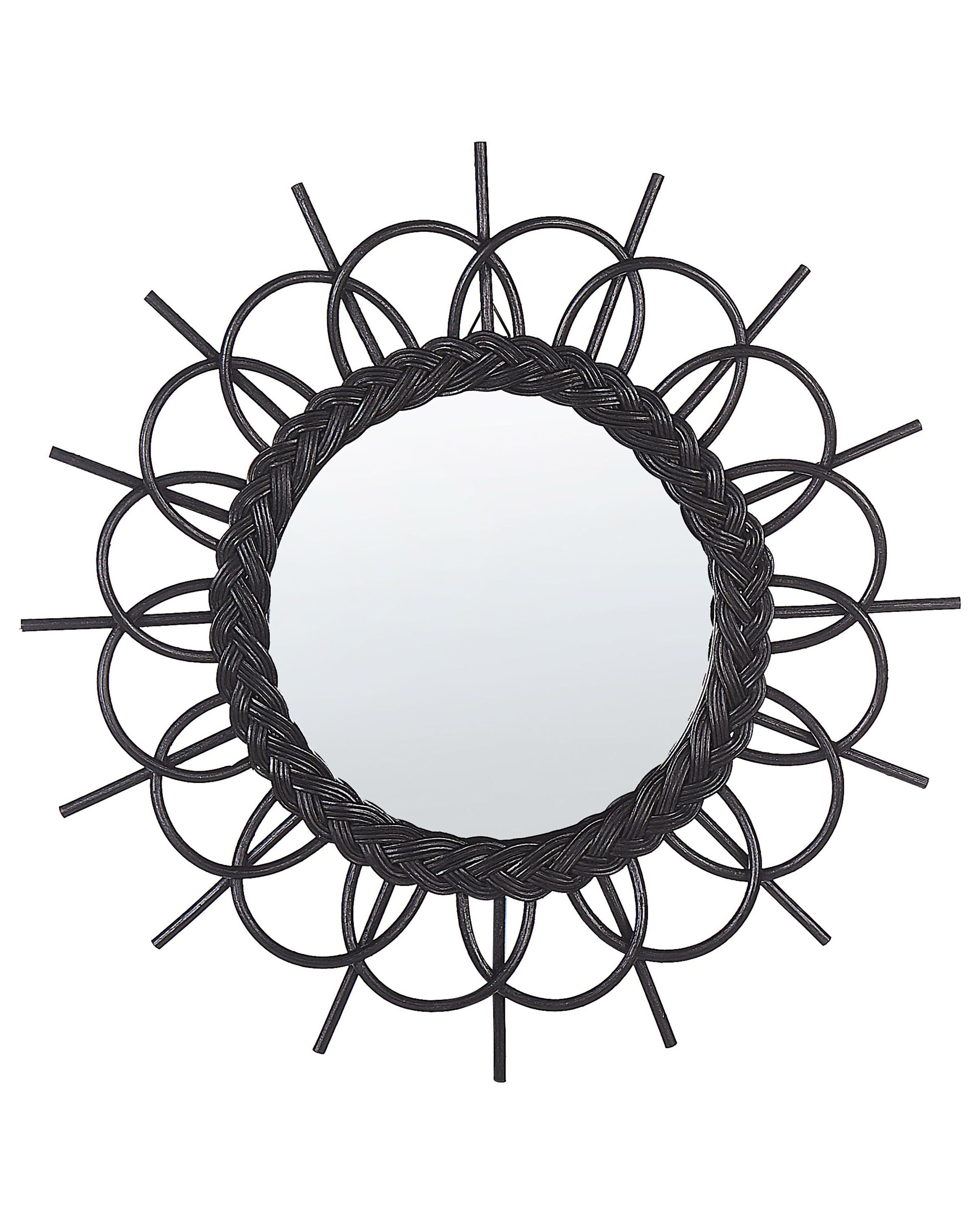 Rattan Sunburst Wall Mirror 60cm Black - Gemini Interiors
