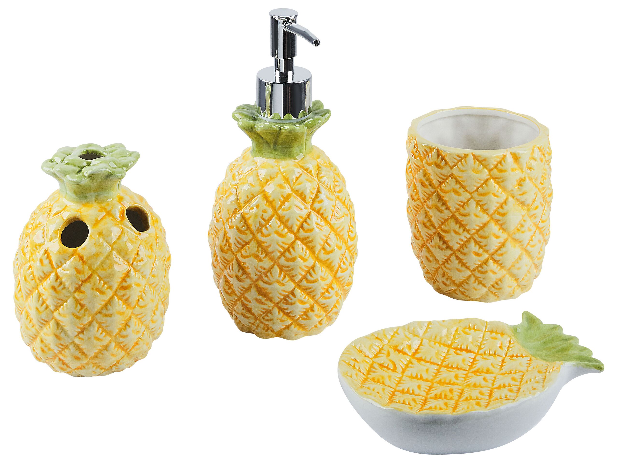 Ceramic 4-Piece Bathroom Accessories Set Pineapple Yellow MAICAO - Gemini Interiors