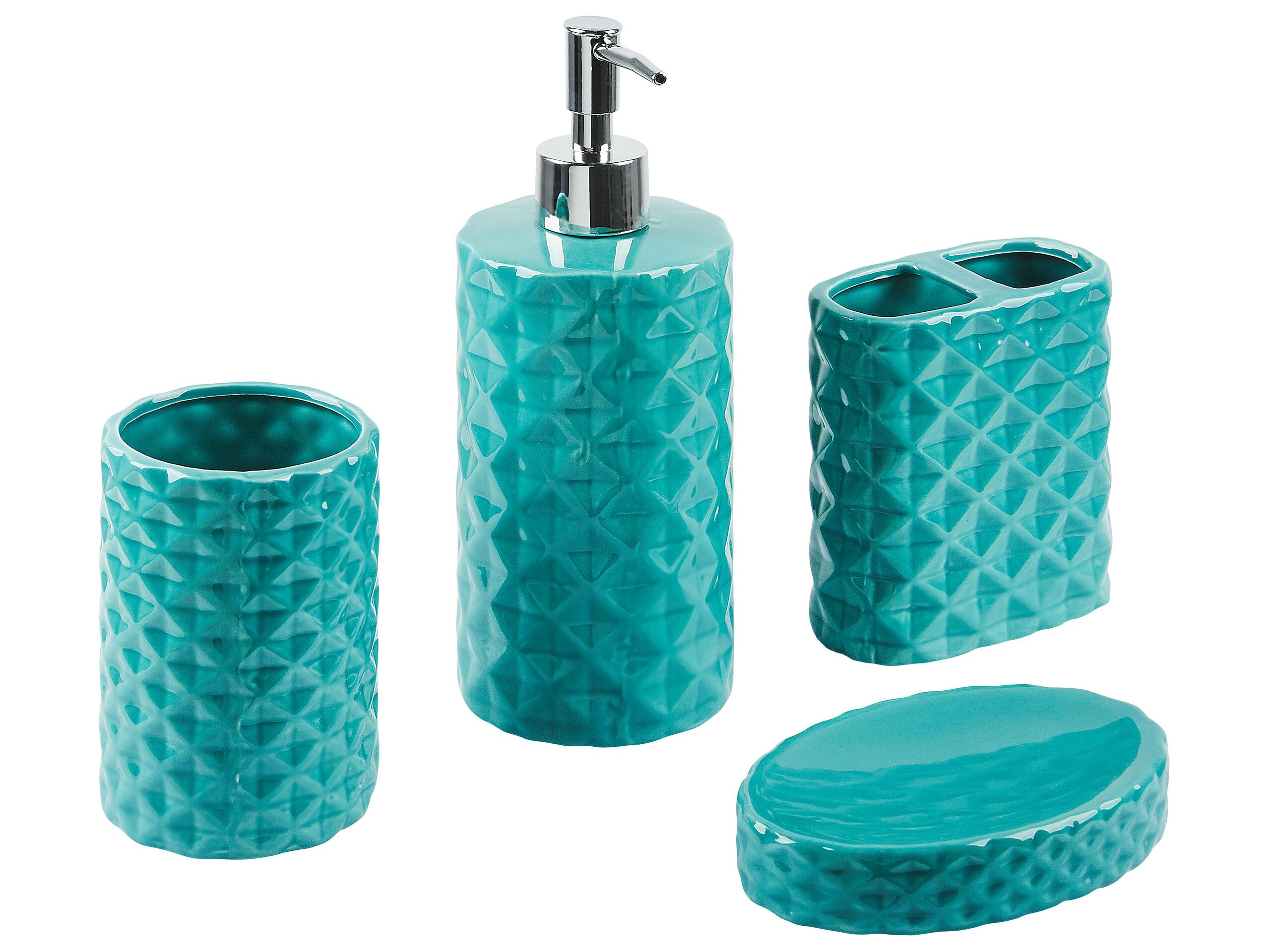Ceramic 4-Piece Bathroom Accessories Set Turquoise GUATIRE - Gemini Interiors