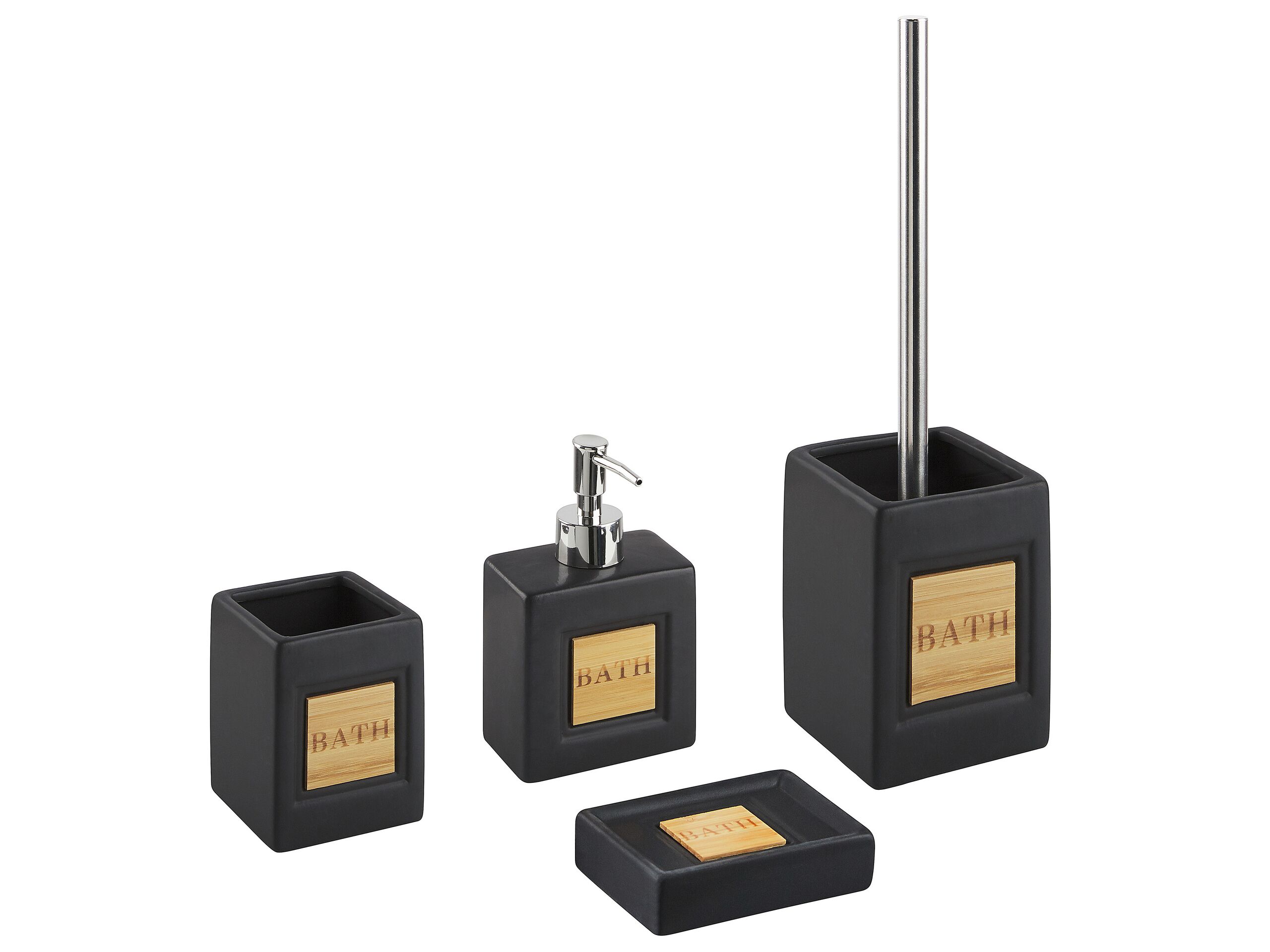Ceramic 4-Piece Bathroom Accessories Set Black KOUROU - Gemini Interiors