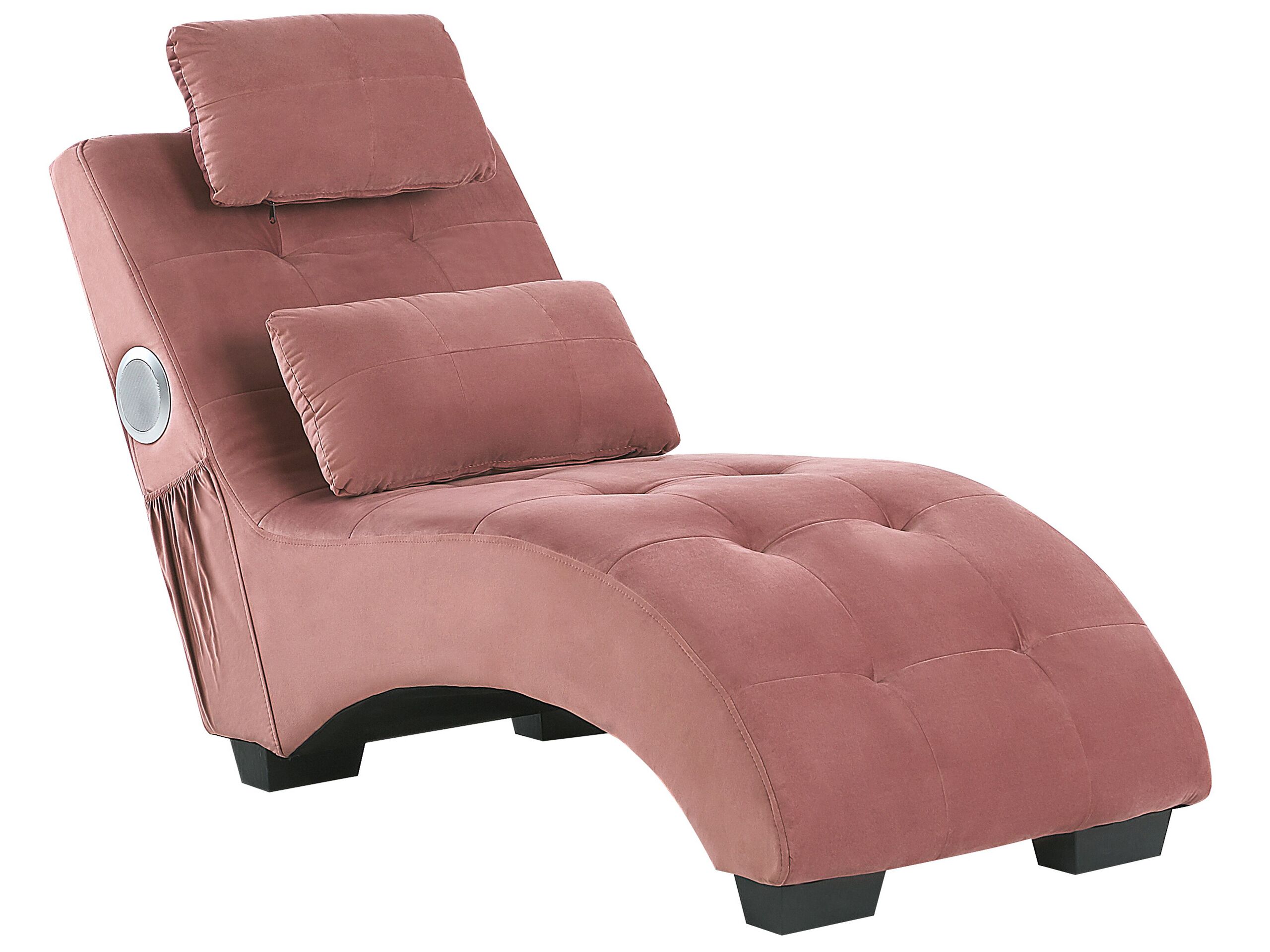 Velvet Chaise Lounge with Bluetooth Speaker USB Port Pink SIMORRE - Gemini Interiors