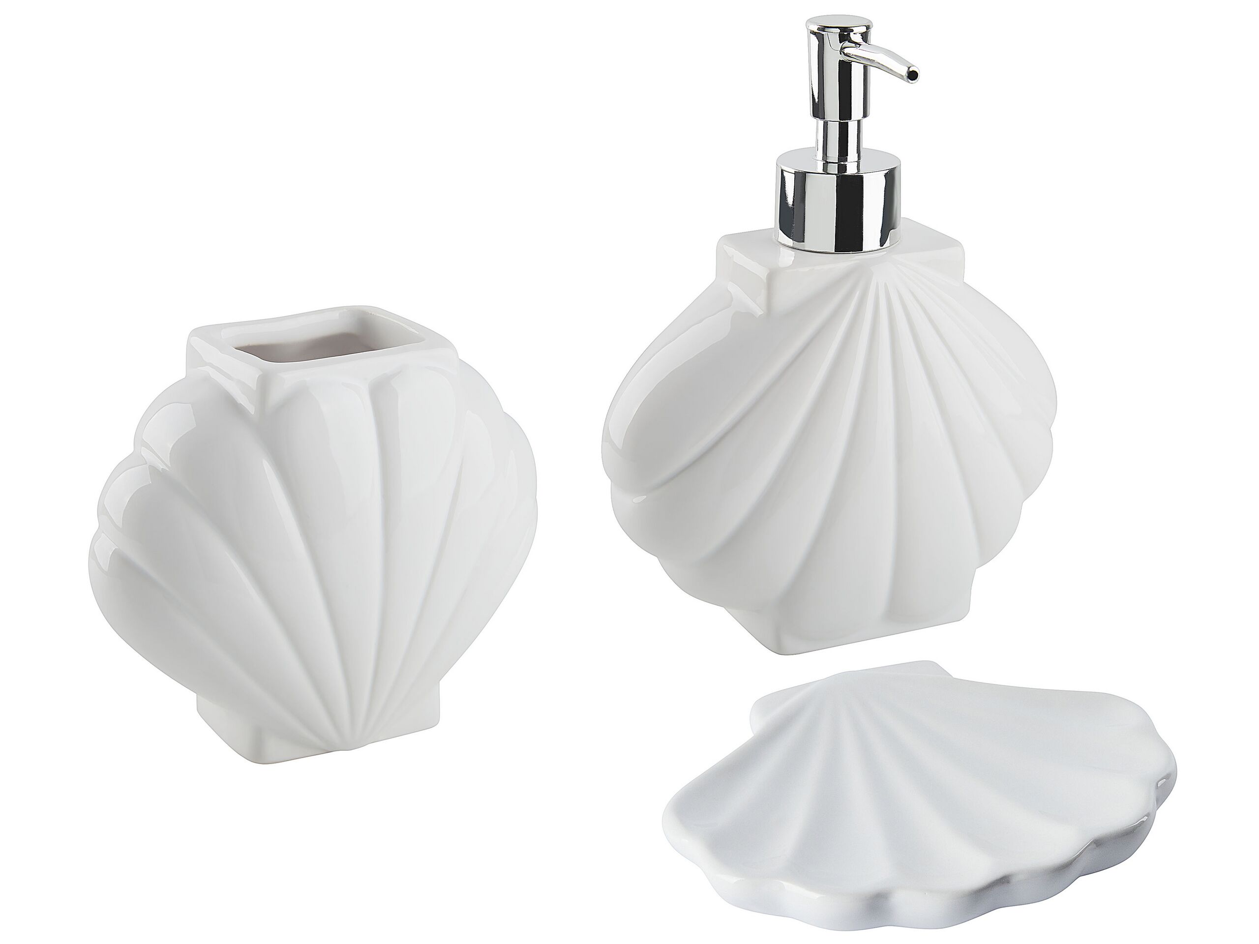 Ceramic 3-Piece Bathroom Accessories Set White SHELL - Gemini Interiors