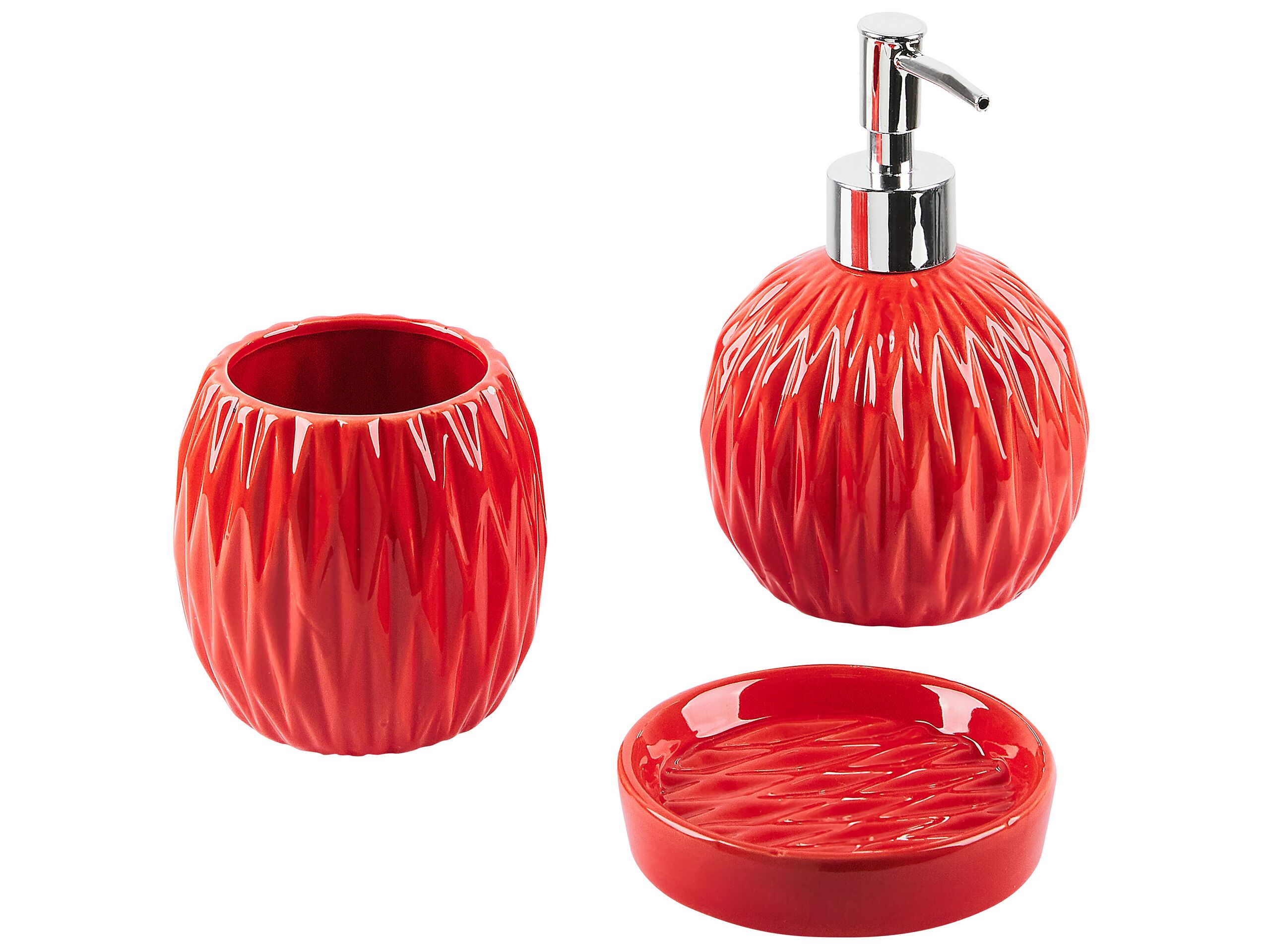 Ceramic 3-Piece Bathroom Accessories Set Red BELEM - Gemini Interiors
