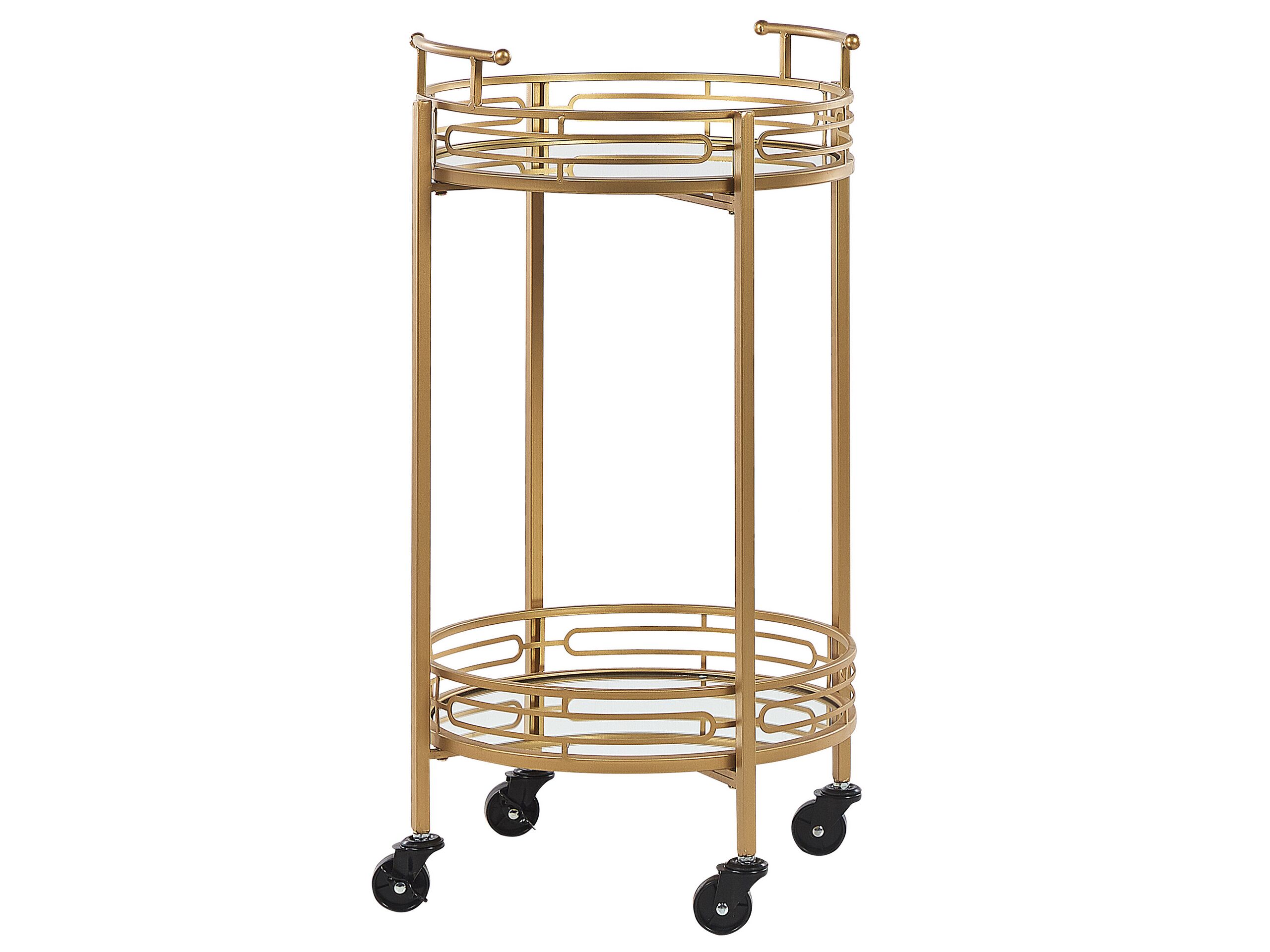 Round Metal Drinks Trolley with Mirrored Top Gold FARLEY - Gemini Interiors