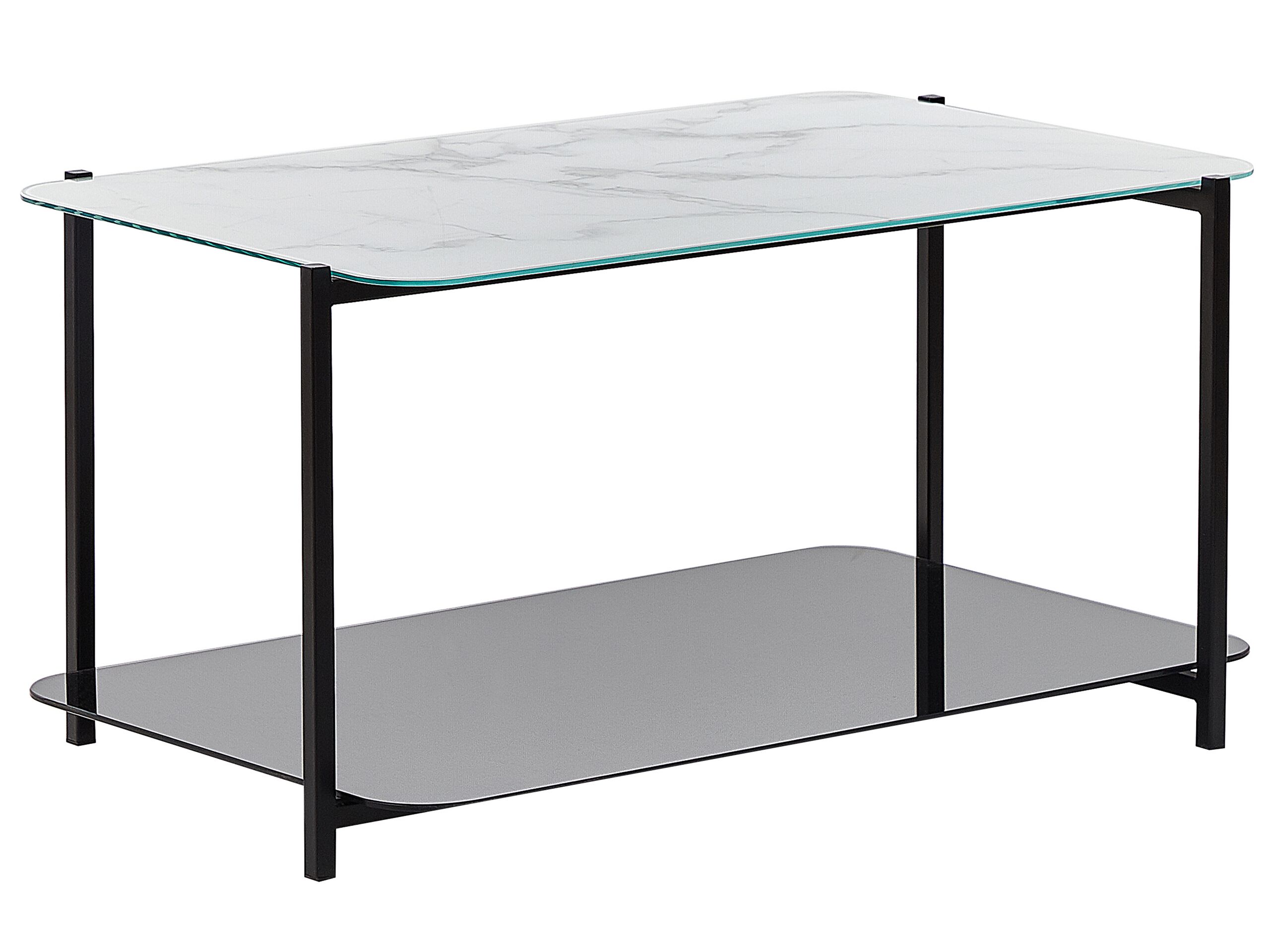 Marble Effect Coffee Table with Shelf White and Black GLOSTER - Gemini Interiors