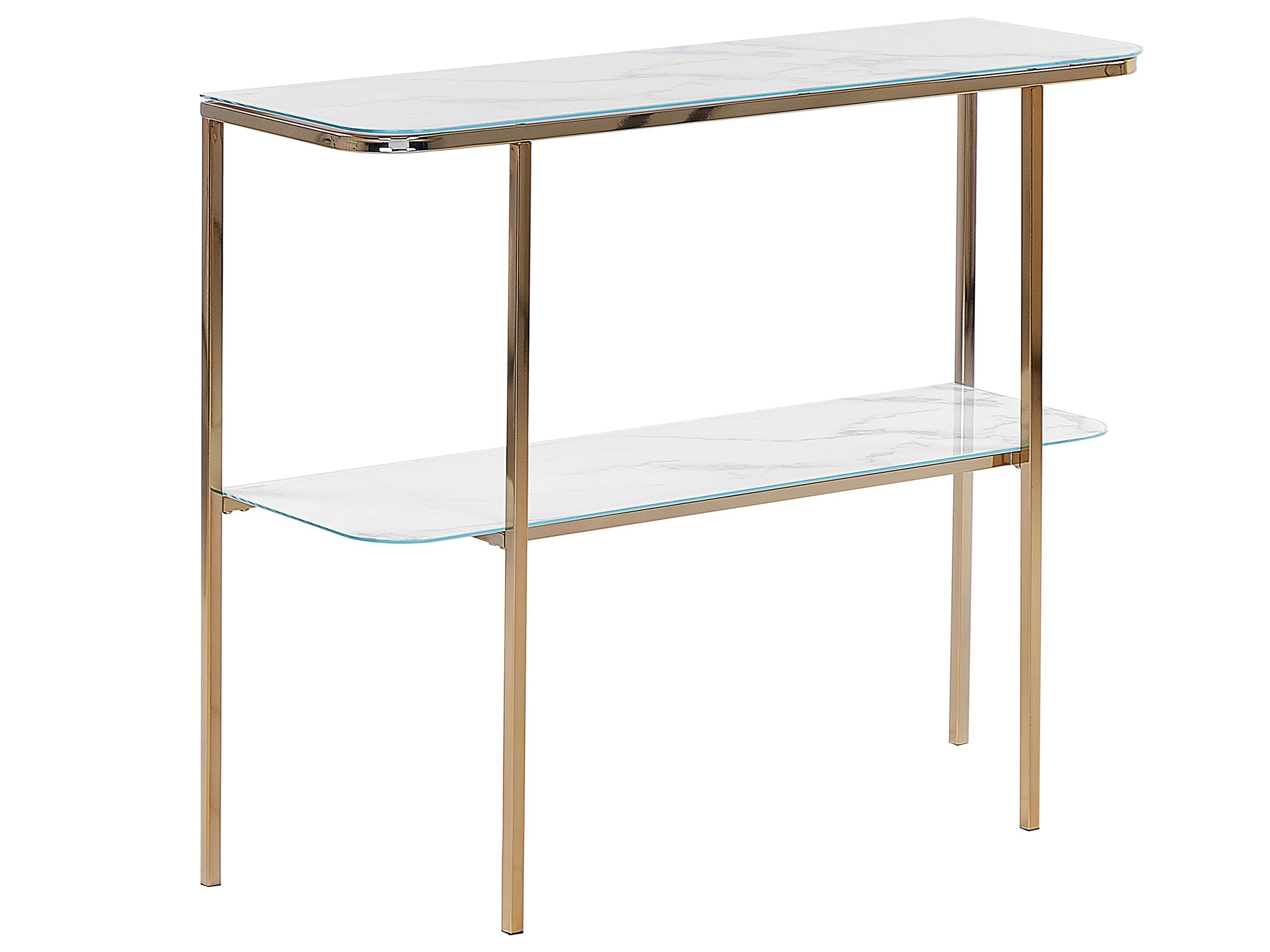 Glass Top Console Table Marble Effect White with Gold CALVERT - Gemini Interiors