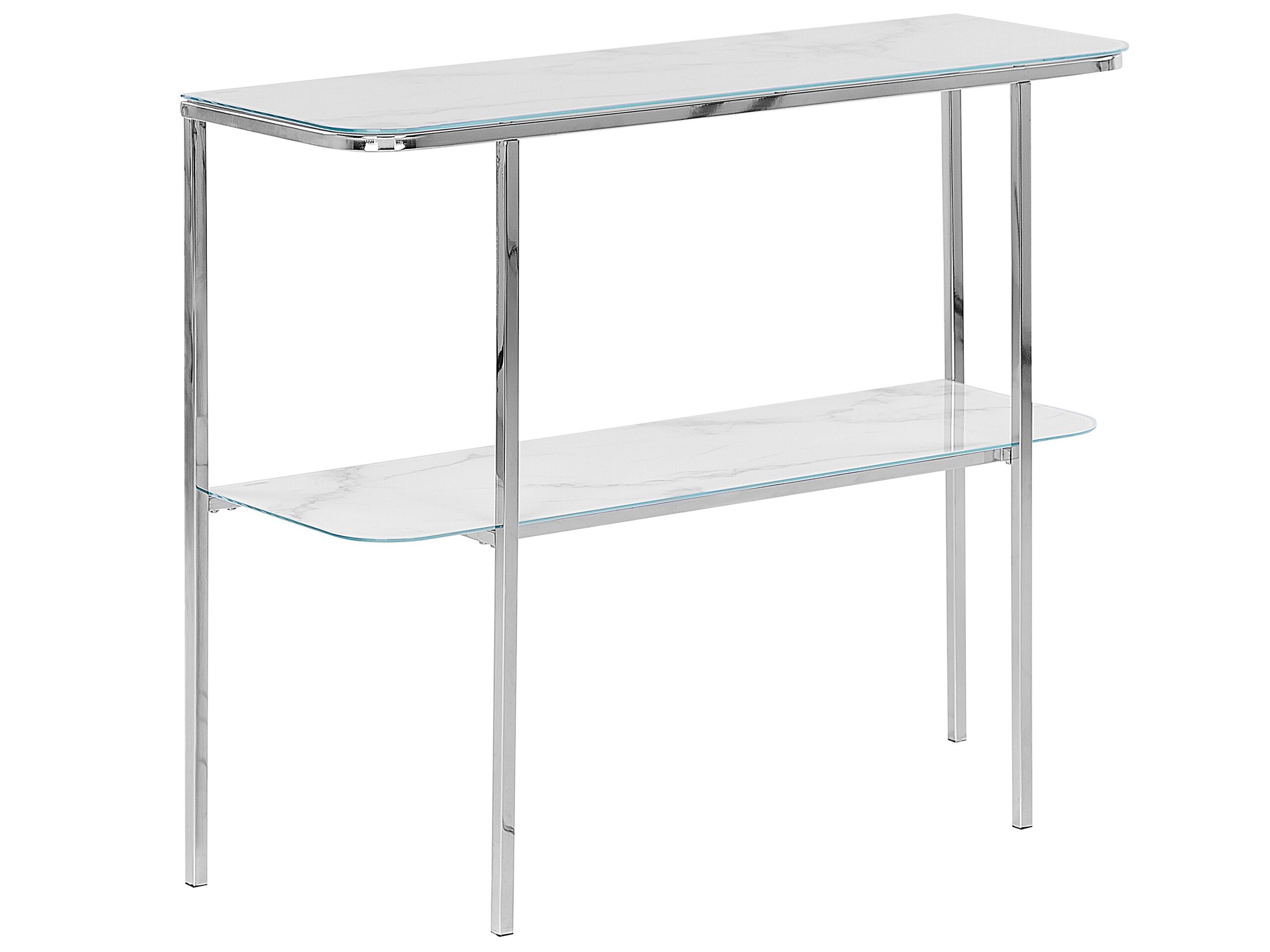 Glass Top Console Table Marble Effect White with Silver CALVERT - Gemini Interiors