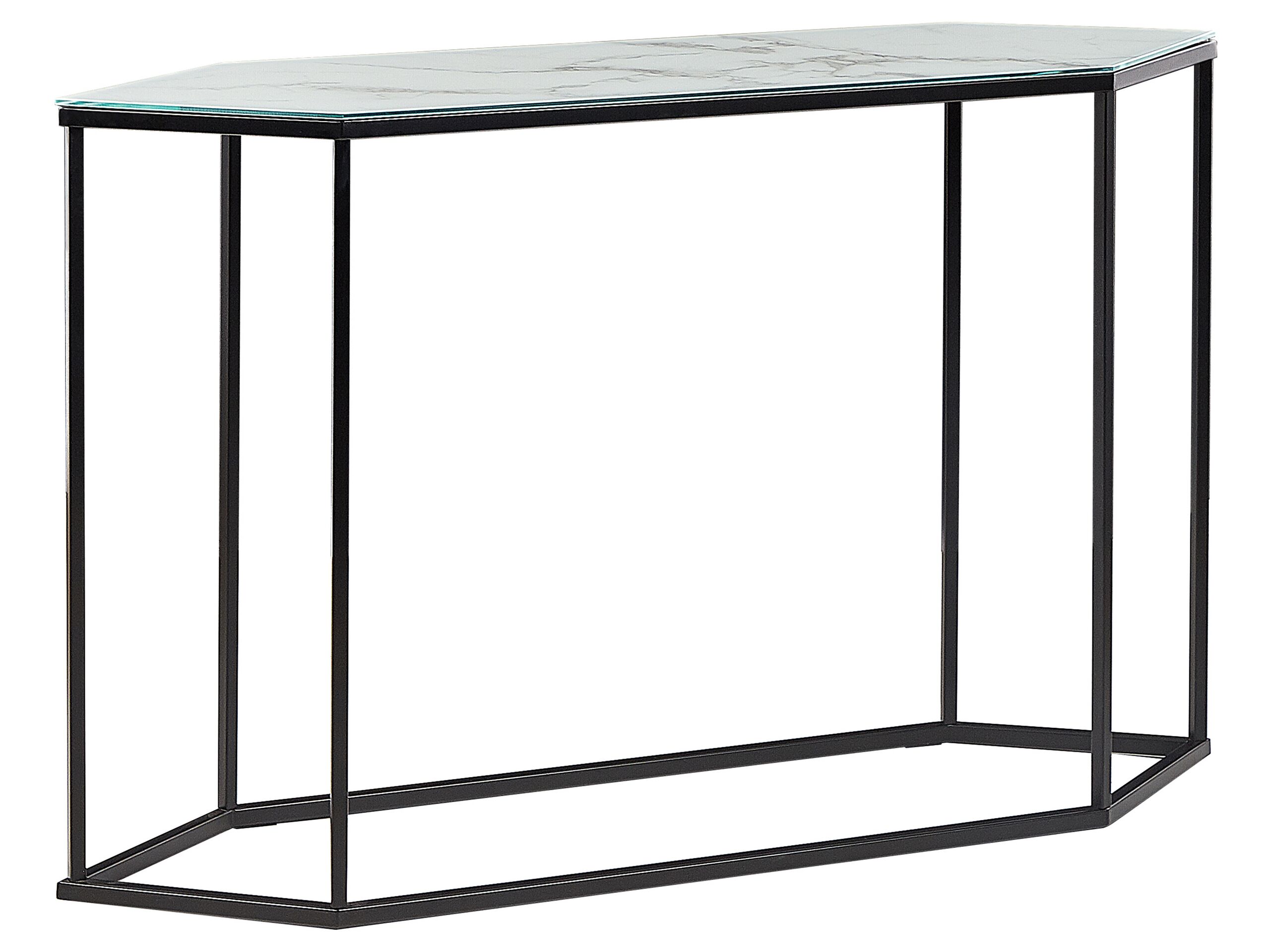 Glass Top Console Table Marble Effect White with Black PERRIN - Gemini Interiors