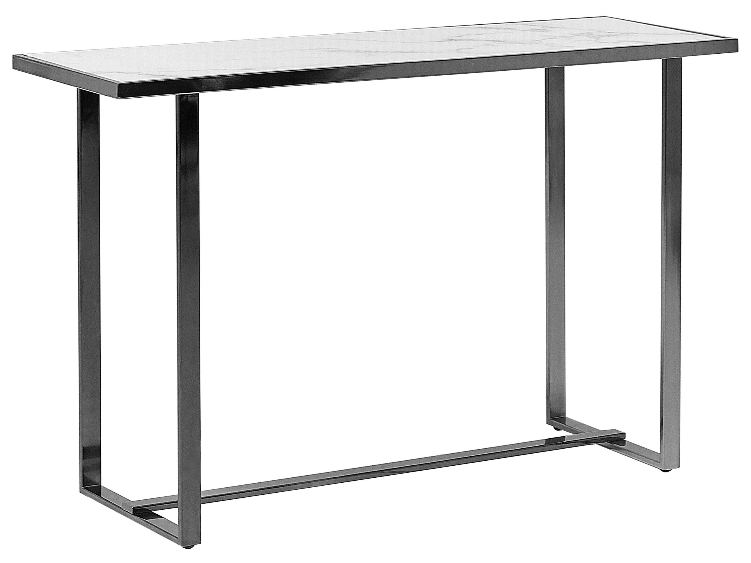 Glass Top Console Table Marble Effect White with Silver PLANO - Gemini Interiors