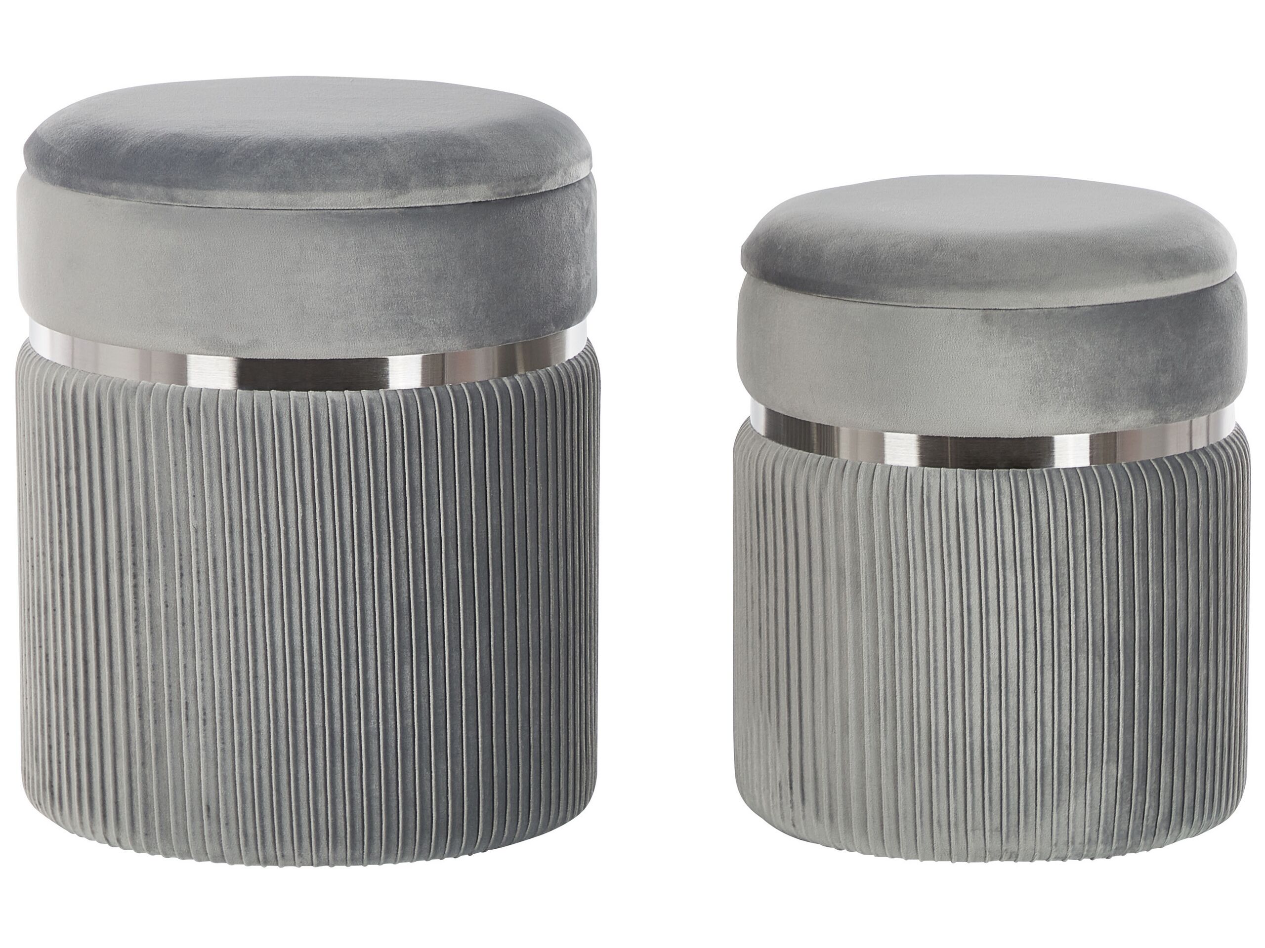 Set of 2 Velvet Storage Pouffes Light Grey CAMDENTON - Gemini Interiors