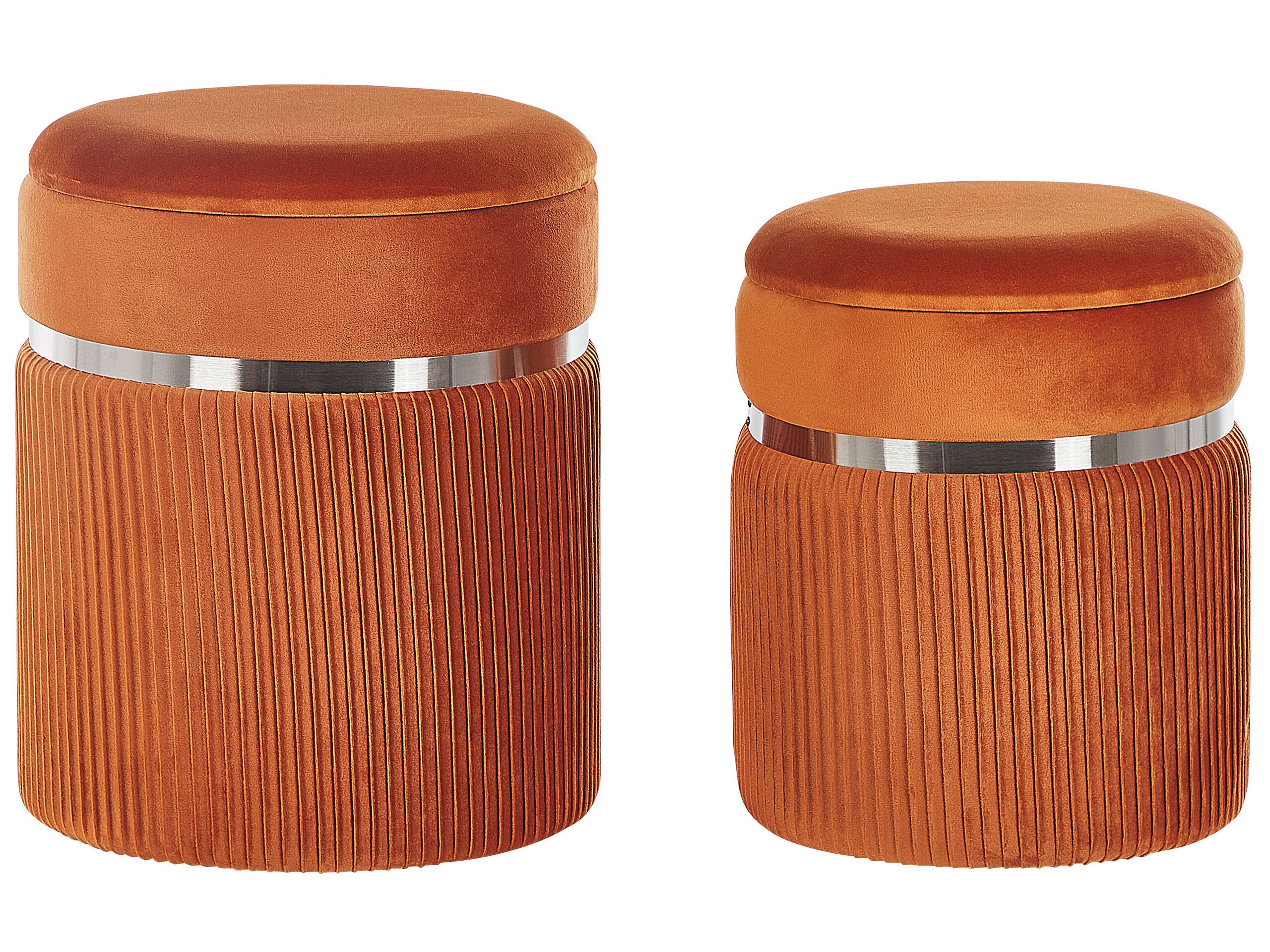 Set of 2 Velvet Storage Pouffes Orange CAMDENTON - Gemini Interiors