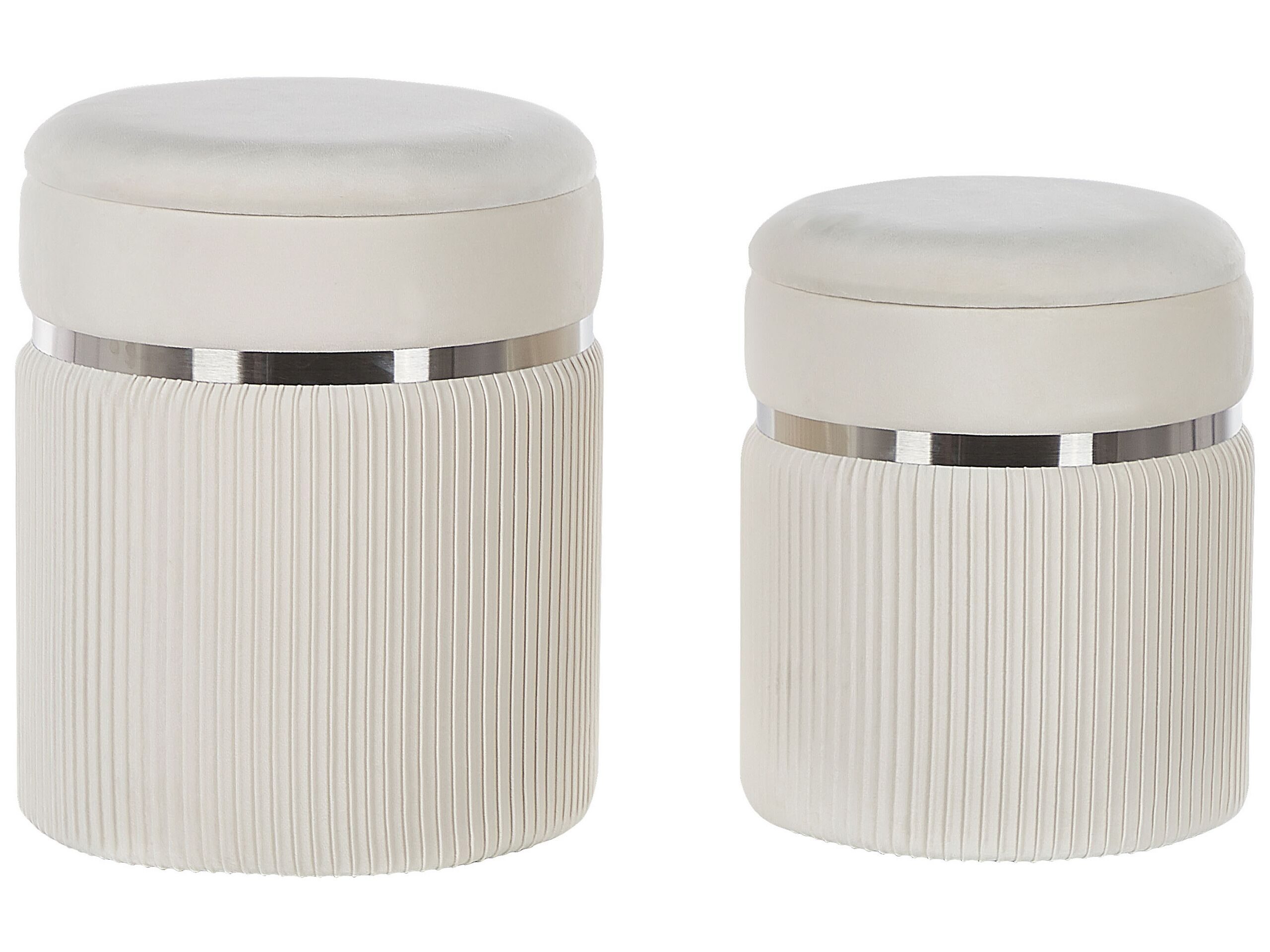 Set of 2 Velvet Storage Pouffes Off-White CAMDENTON - Gemini Interiors