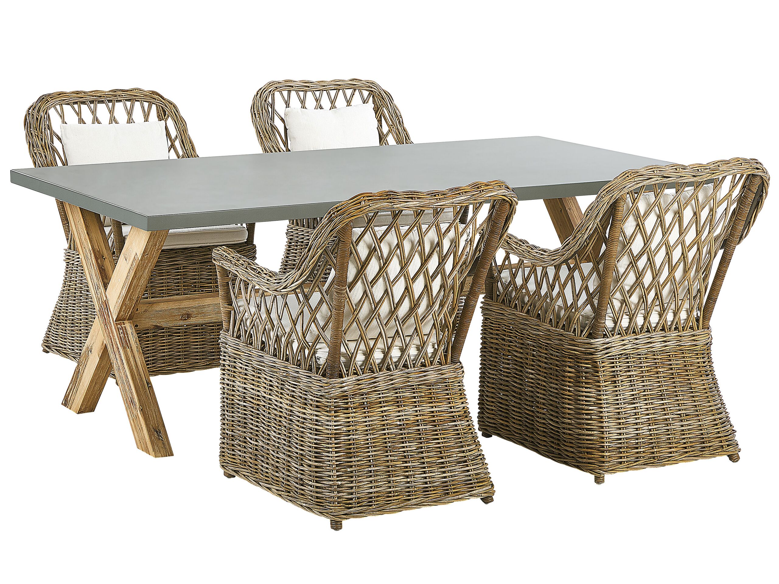 4 Seater Rattan Garden Dining Set Natural MAROS/OLBIA - Gemini Interiors