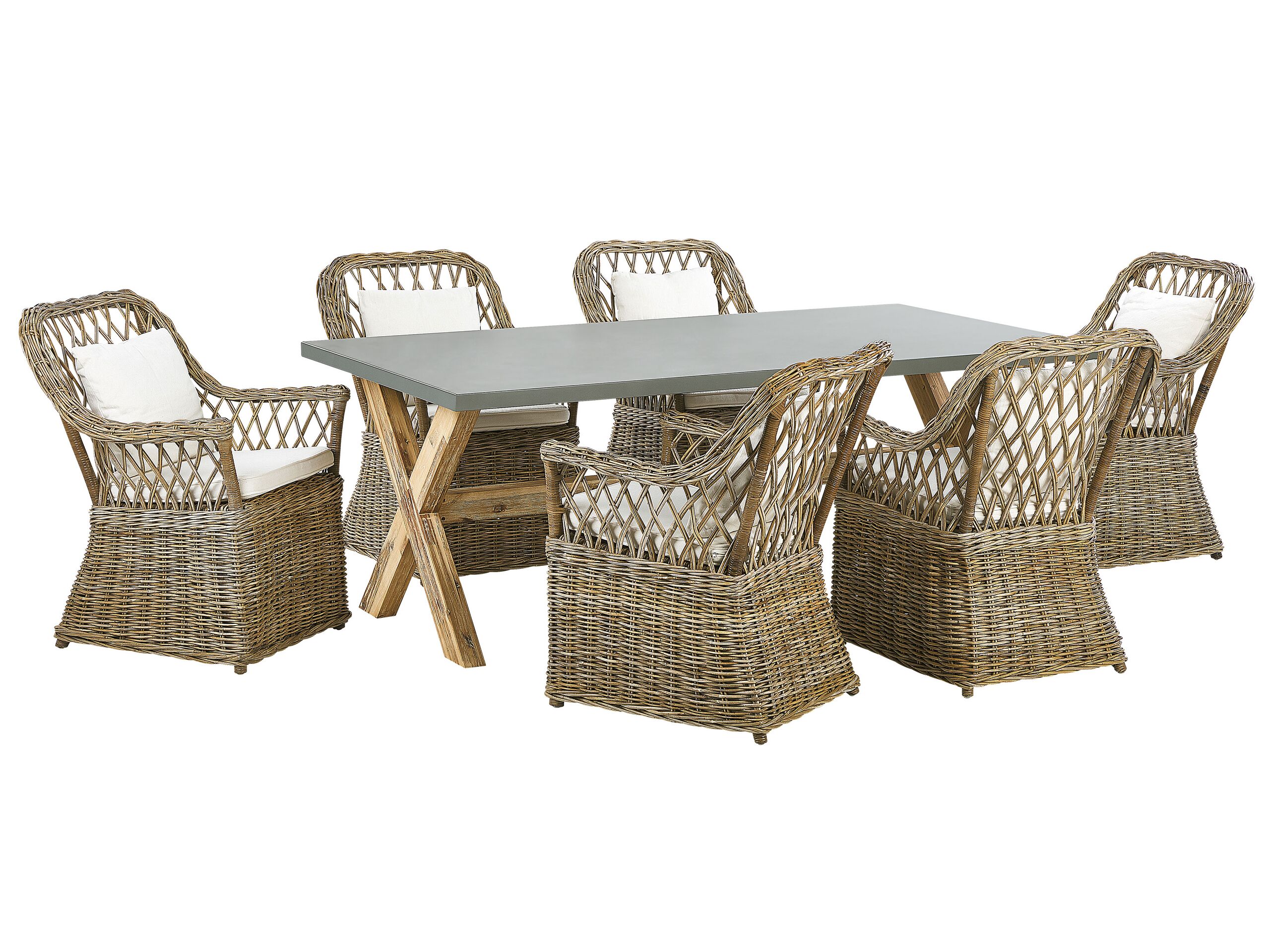 6 Seater Rattan Garden Dining Set Natural MAROS/OLBIA - Gemini Interiors