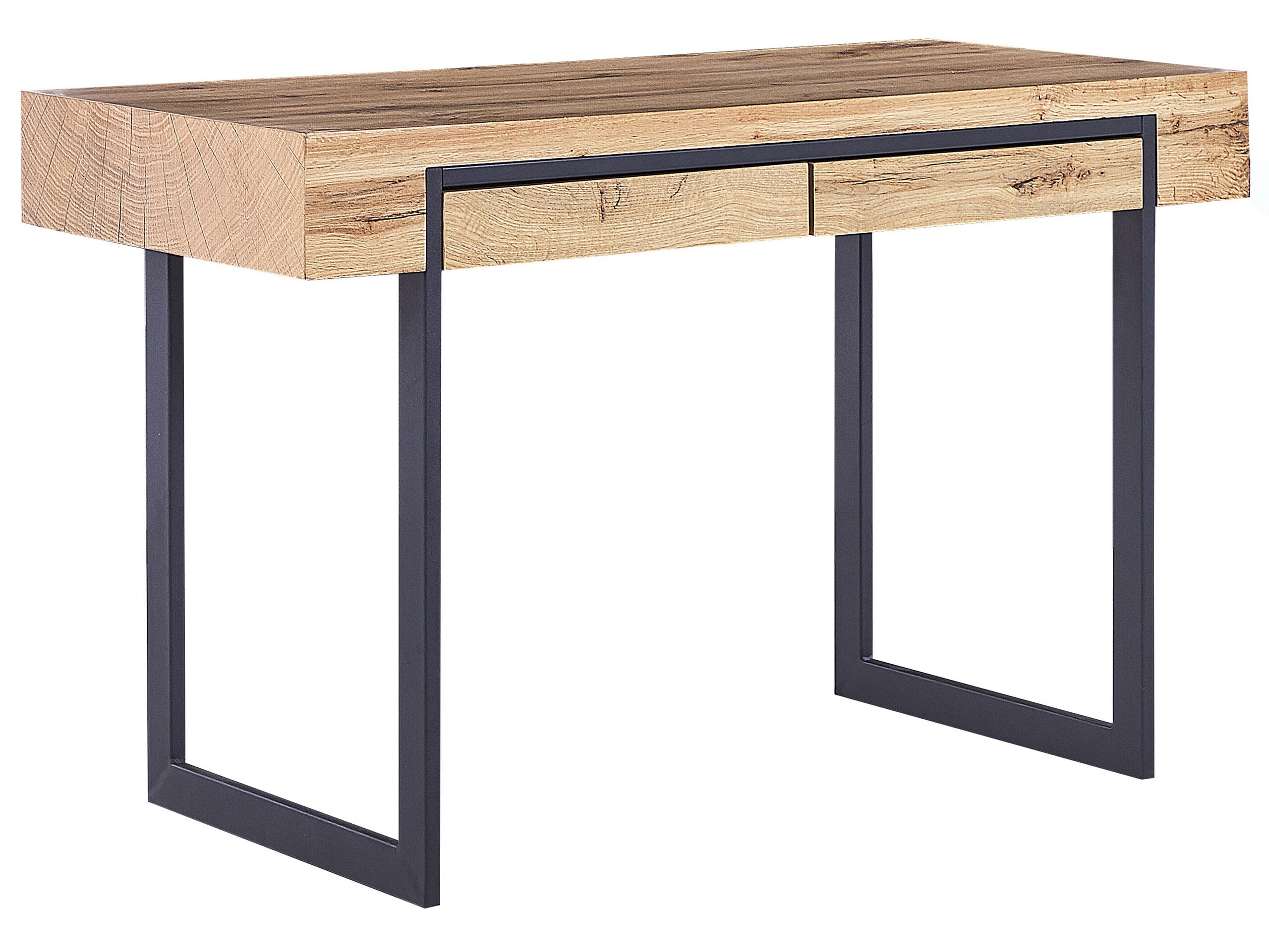 2 Drawer Home Office Desk 120 x 55 cm Light Wood with Black VIDA - Gemini Interiors