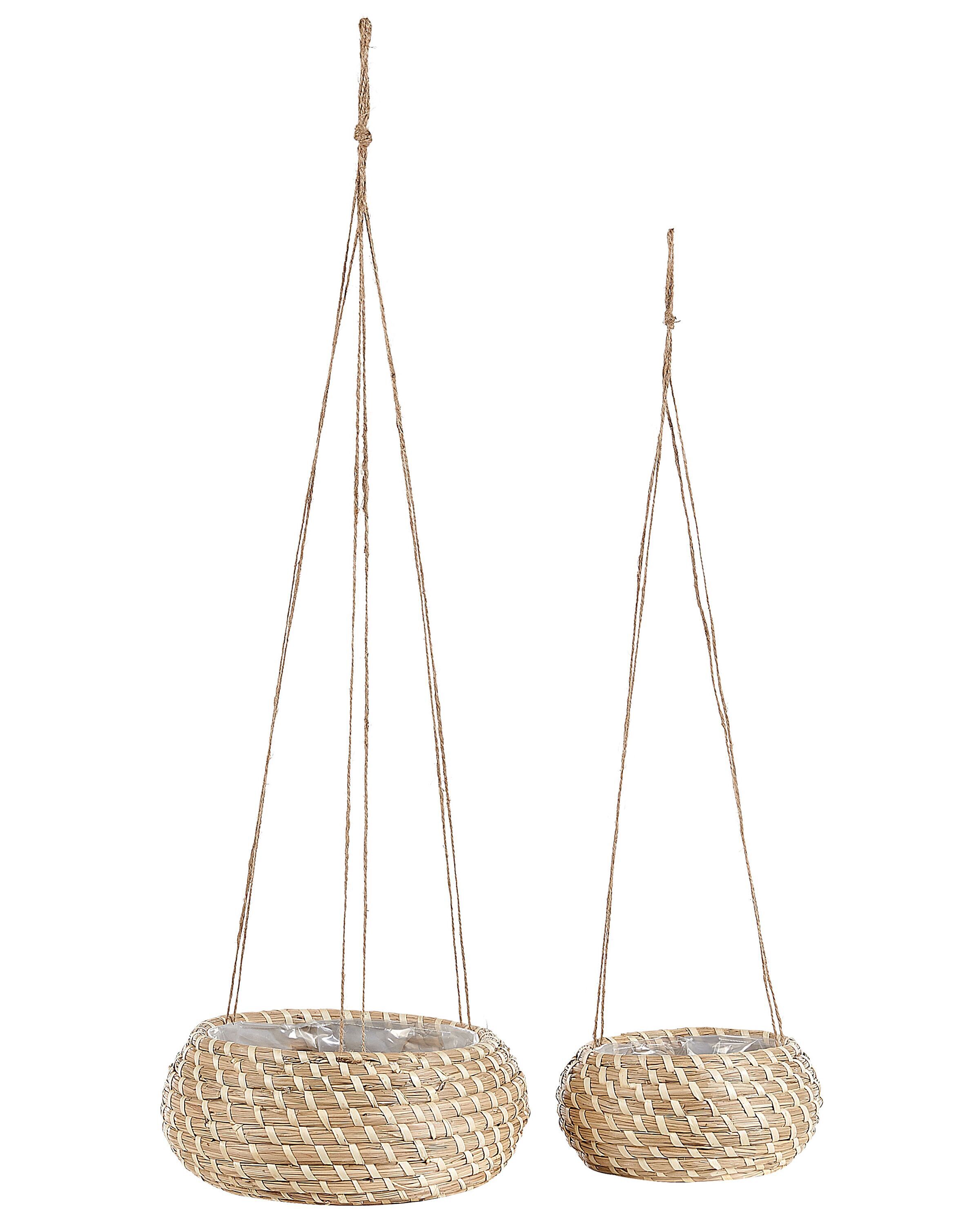 Set of 2 Seagrass Hanging Plant Pots Natural REMORA - Gemini Interiors