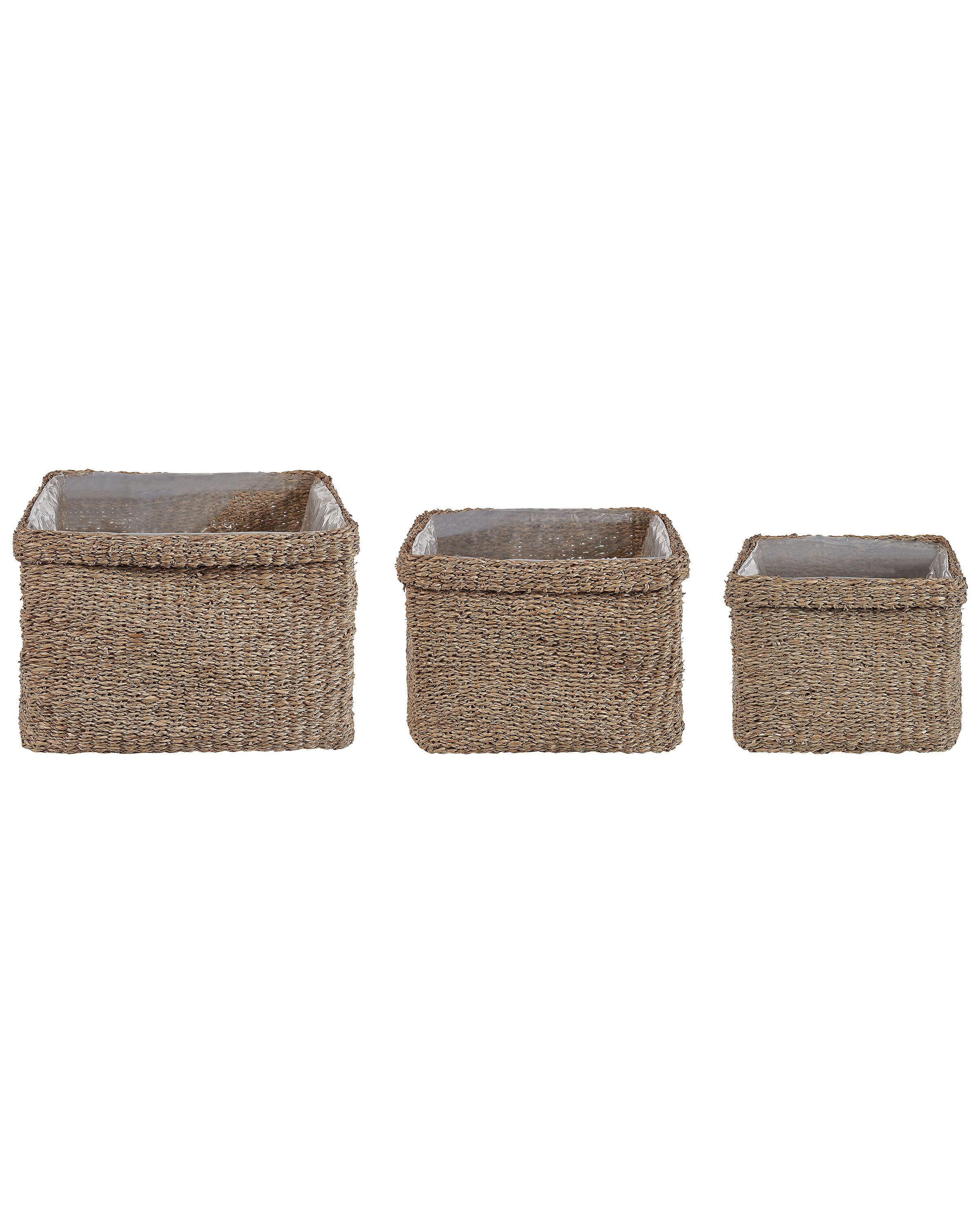 Set of 3 Seagrass Plant Pots Baskets Natural RIVULINE - Gemini Interiors