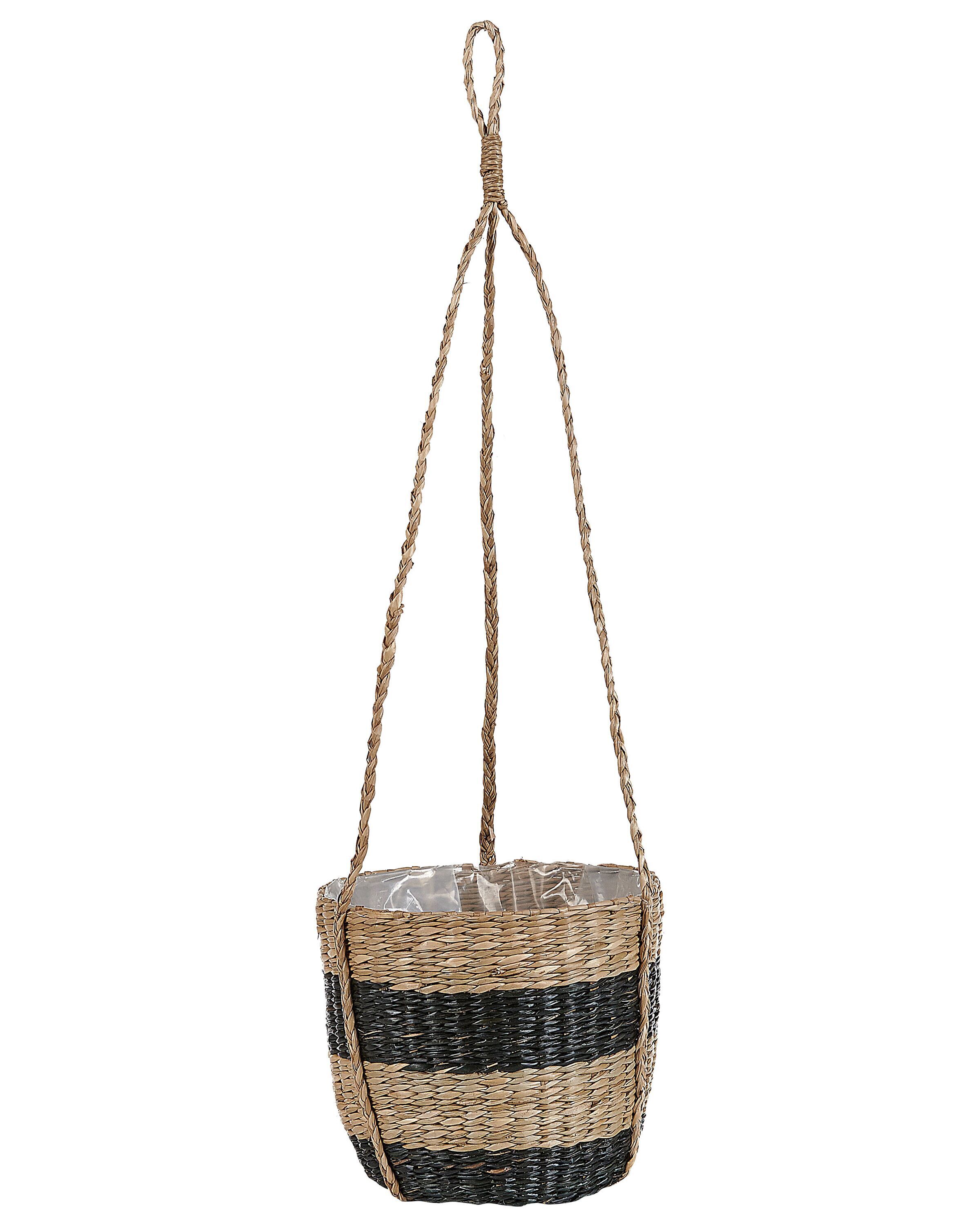 Seagrass Hanging Plant Pot Natural and Black RUFFE - Gemini Interiors