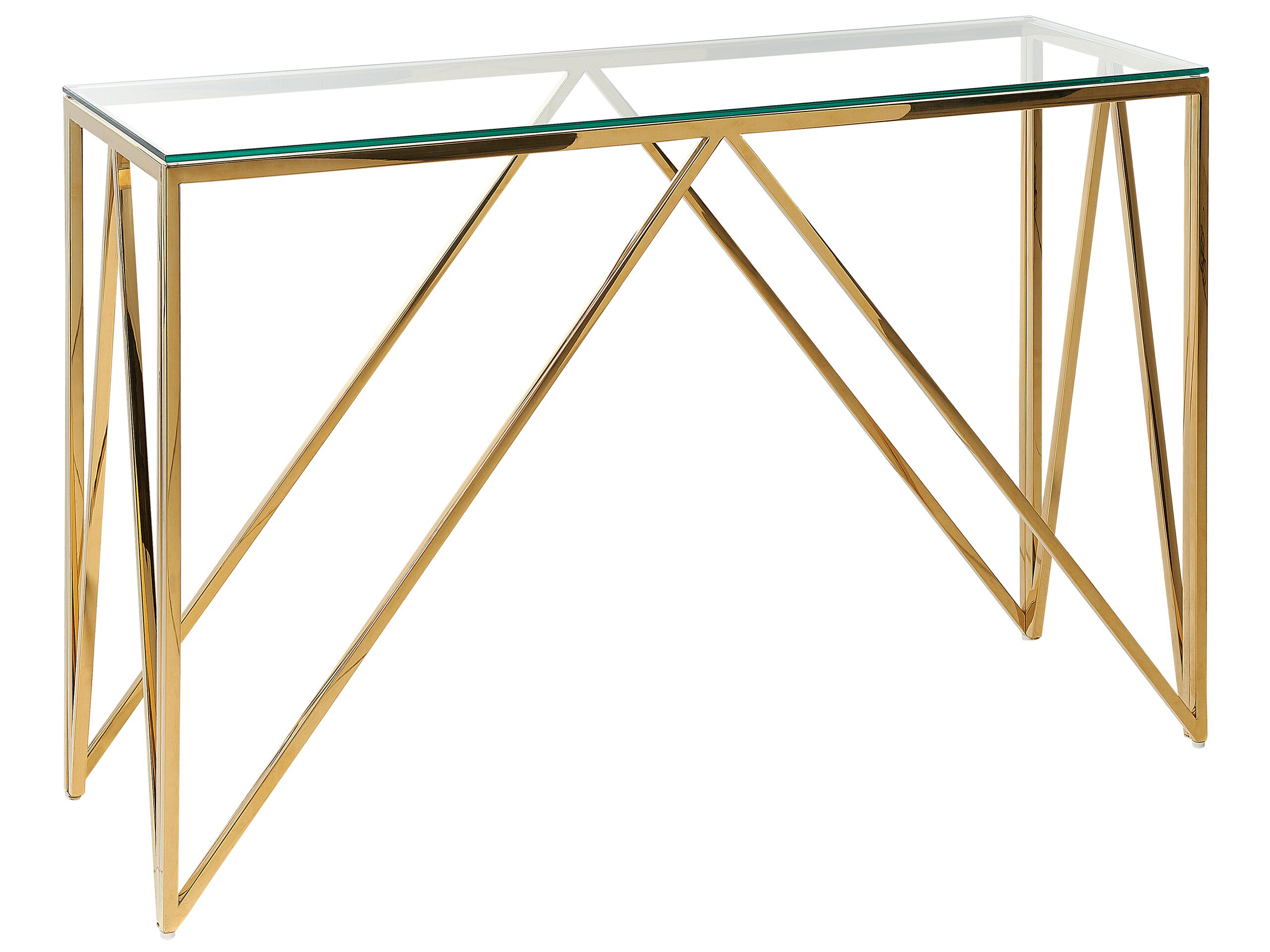 Glass Top Console Table Gold WESO - Gemini Interiors