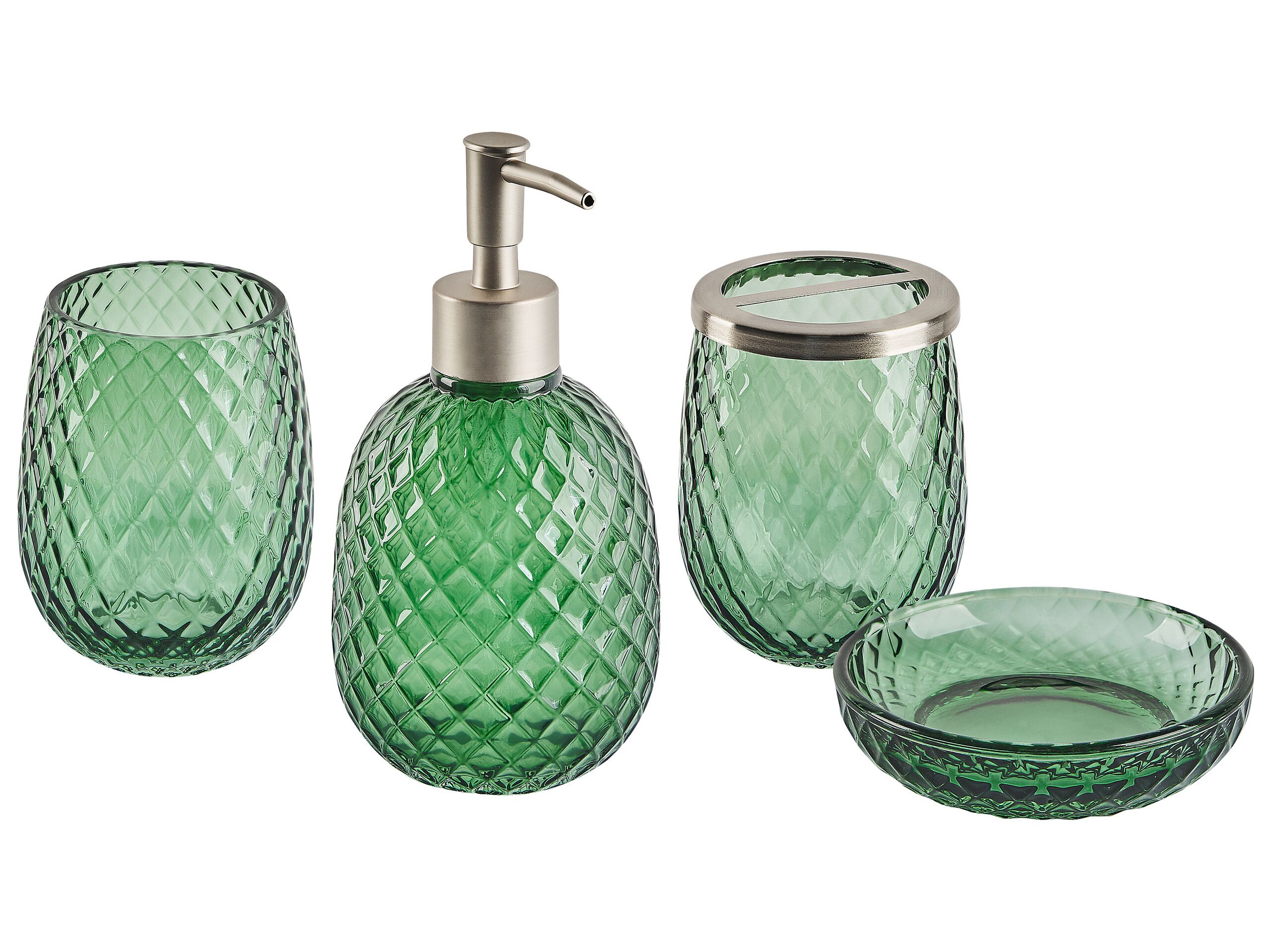 Glass 4-Piece Bathroom Accessories Green CANOA - Gemini Interiors