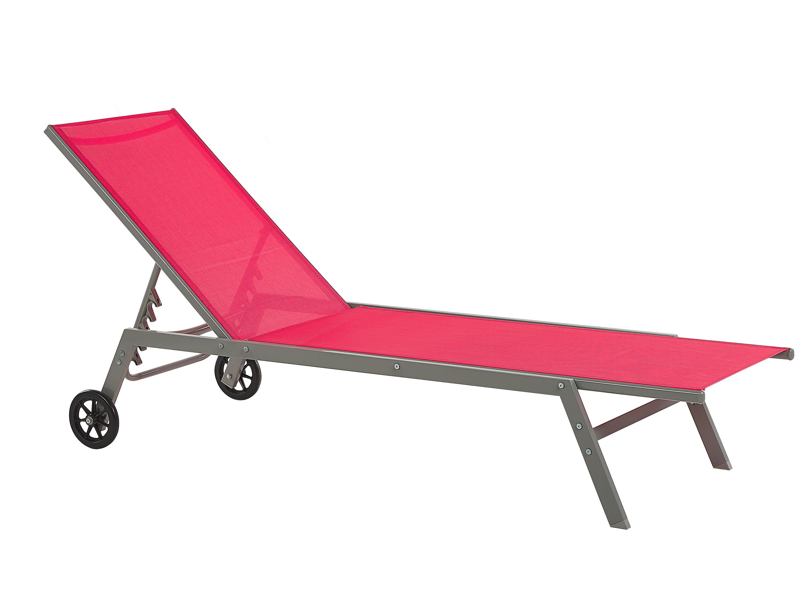 Steel Garden Sun Lounger with Wheels Red LEVANZO - Gemini Interiors