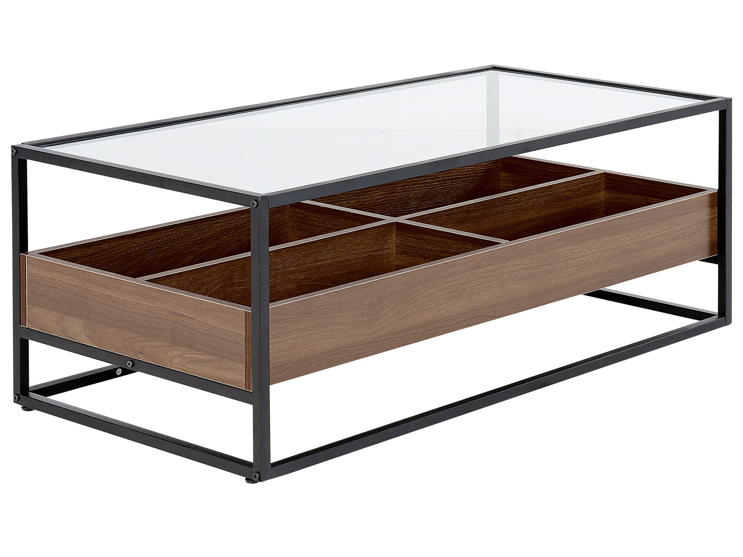 Glass Top Coffee Table with Shelf Dark Wood with Black WACO - Gemini Interiors