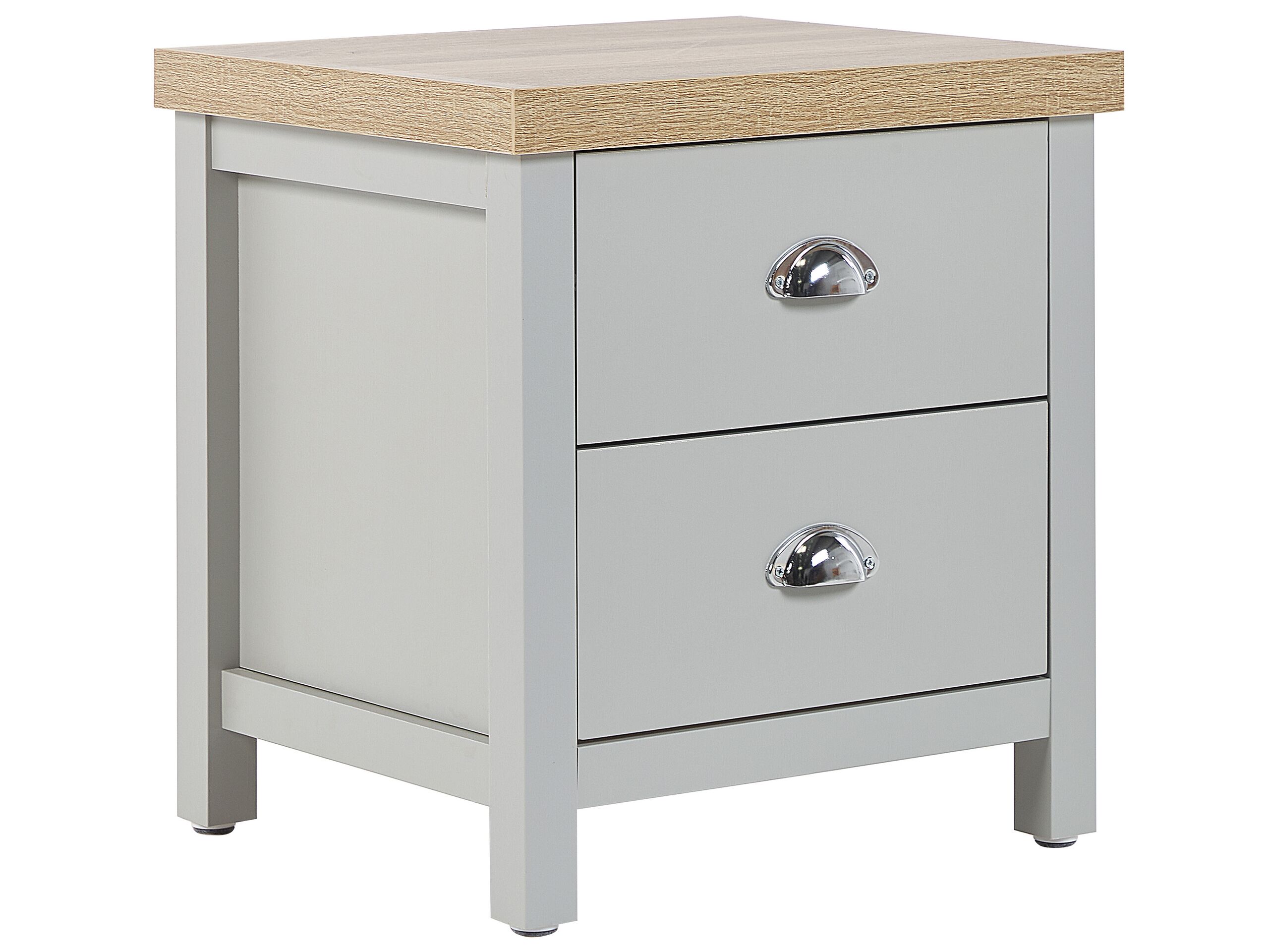 Bedside Table - CLACTON 2 Drawer Nightstand Grey and Silver 45cm - Gemini Interiors