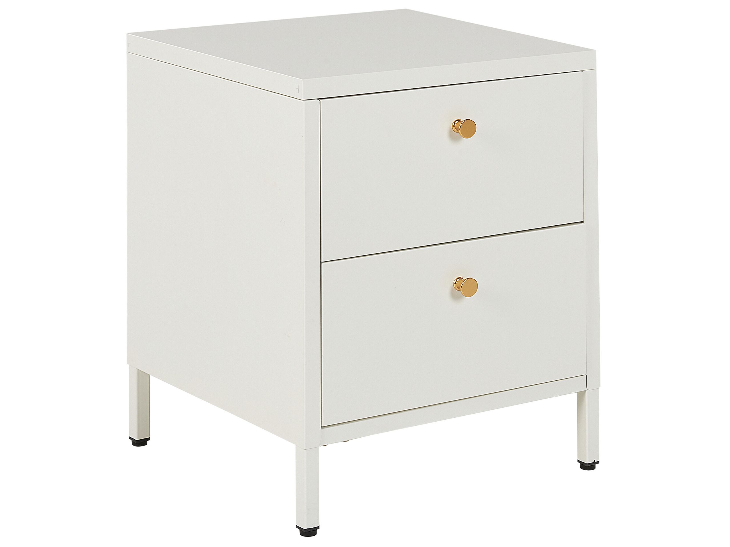 Bedside Table - CREWE 2 Drawer Nightstand White and Gold 43cm - Gemini Interiors