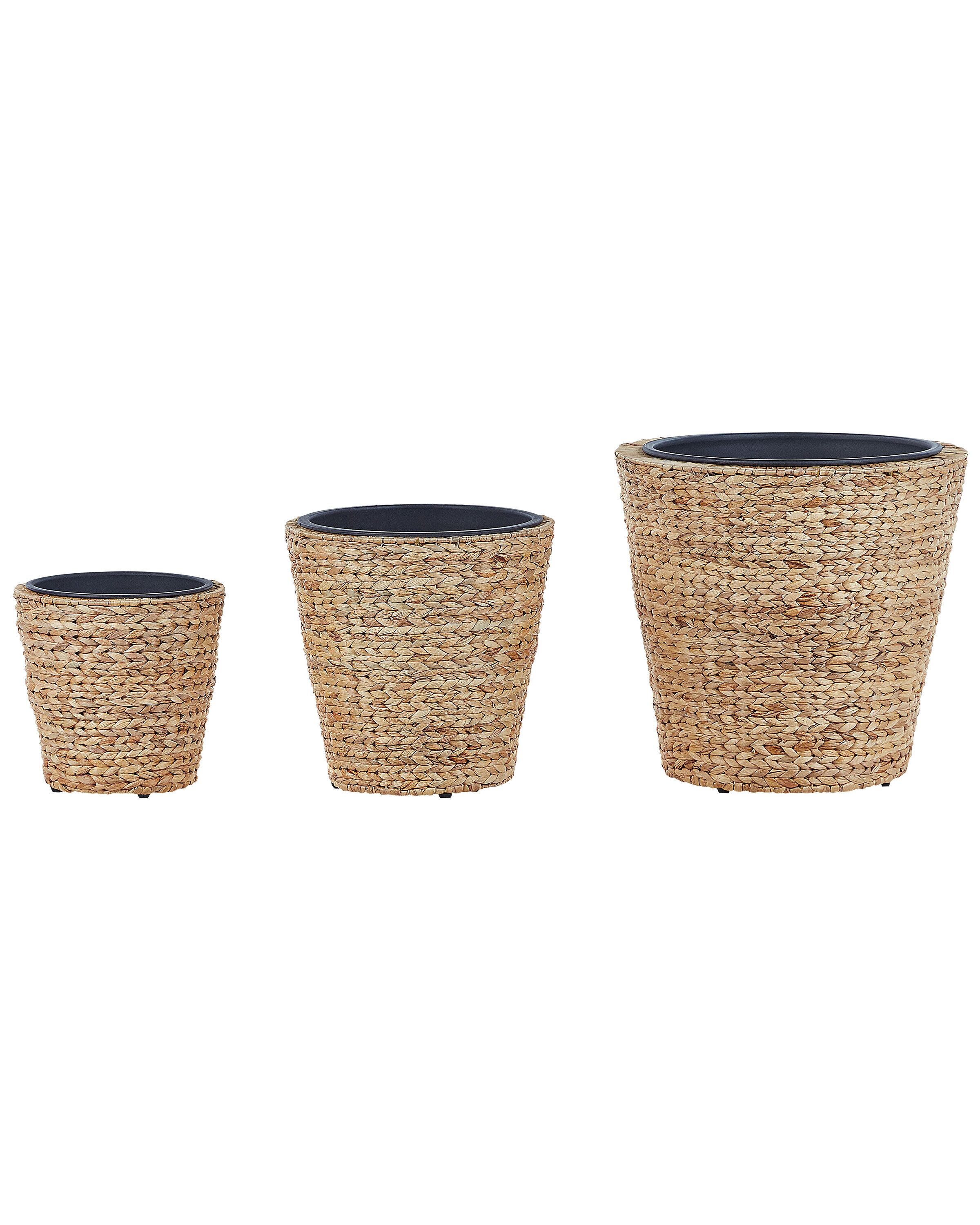 Set of 3 Water Hyacinth Plant Pots Natural PLAKA - Gemini Interiors