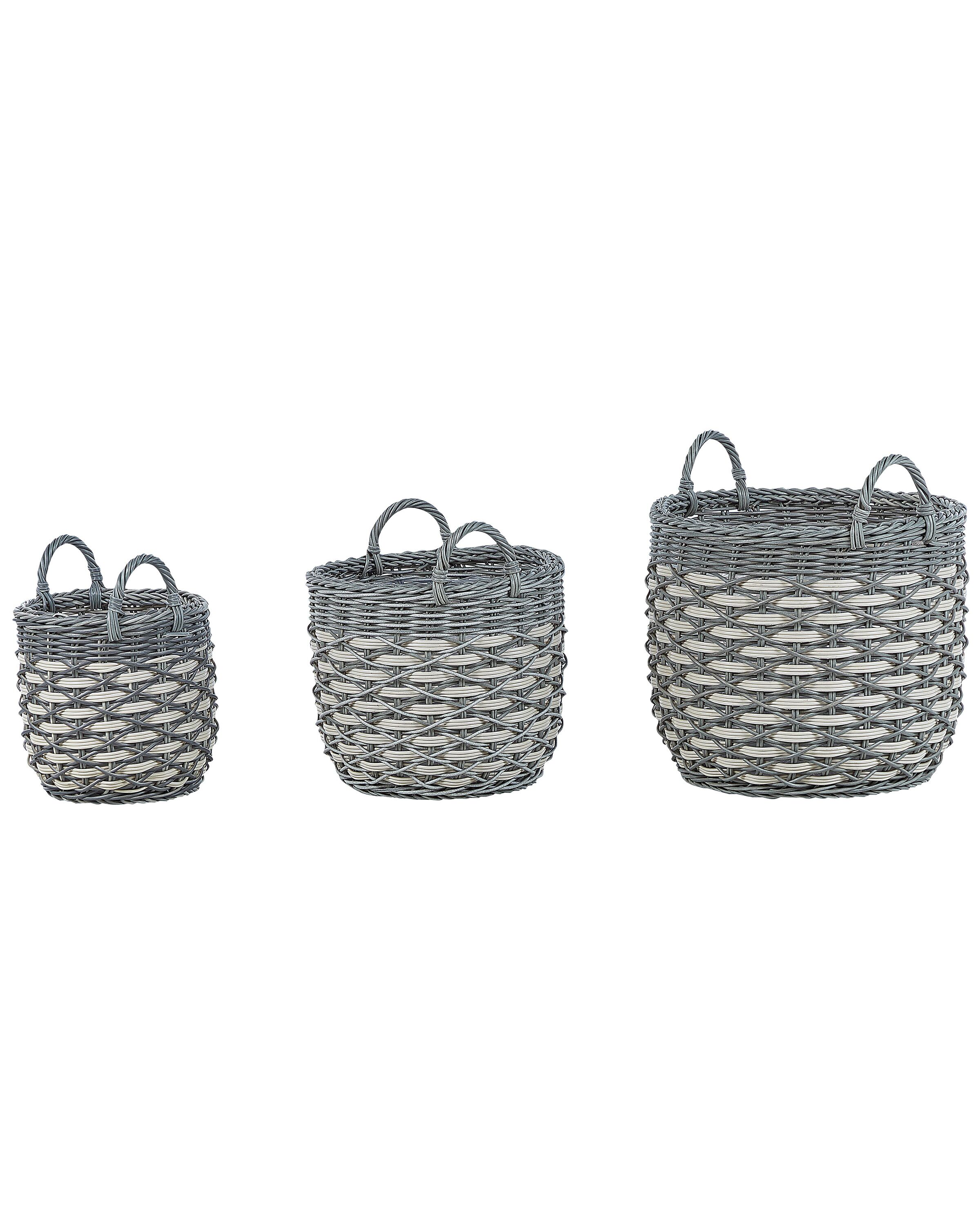 Set of 3 PE Rattan Plant Pot Baskets Grey and White GEFIRA - Gemini Interiors
