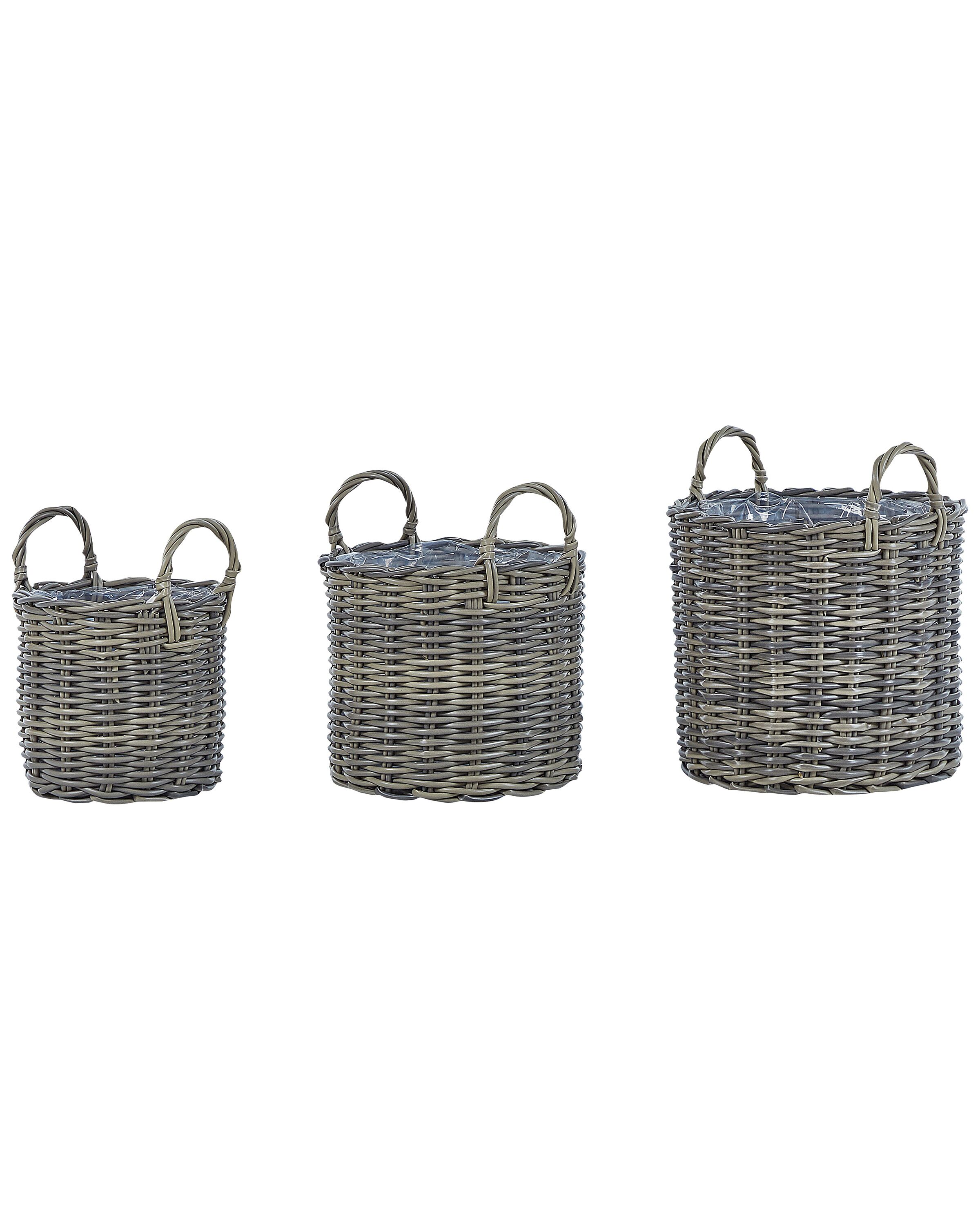 Set of 3 PE Rattan Plant Pot Baskets Taupe NIKITI - Gemini Interiors