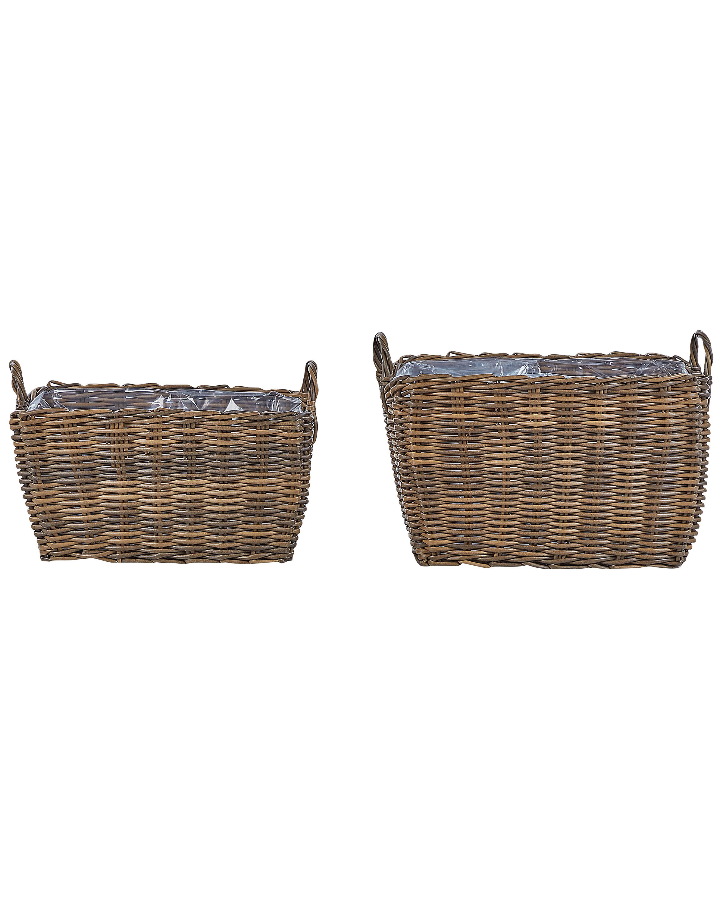 Set of 2 PE Rattan Plant Pot Baskets Brown ORMOS - Gemini Interiors