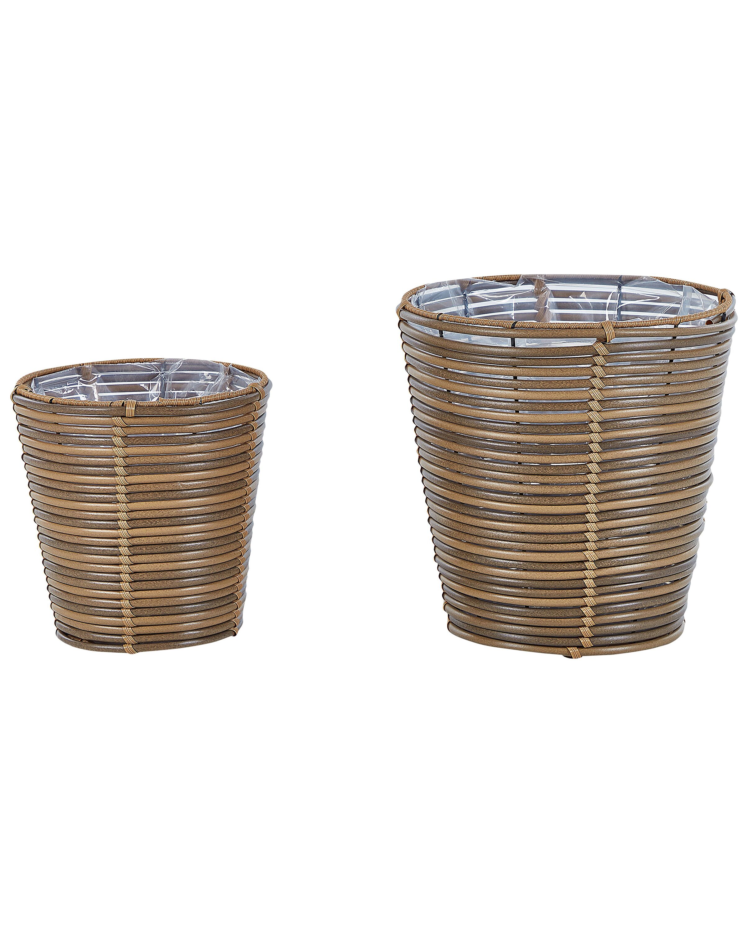 Set of 2 PE Rattan Plant Pot Baskets Brown SARTI - Gemini Interiors