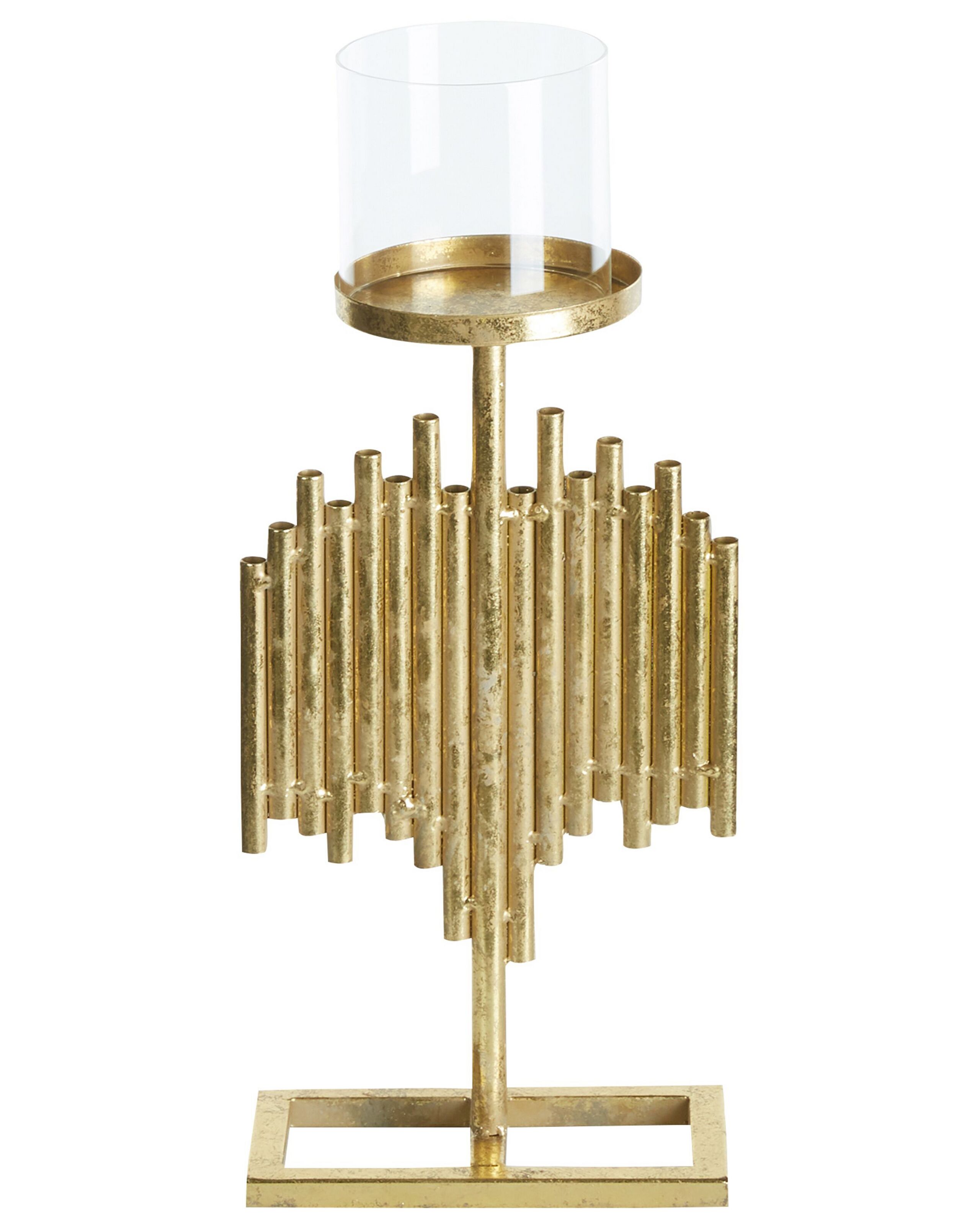 Metal Hurricane Candle Holder 47cm Gold - Gemini Interiors