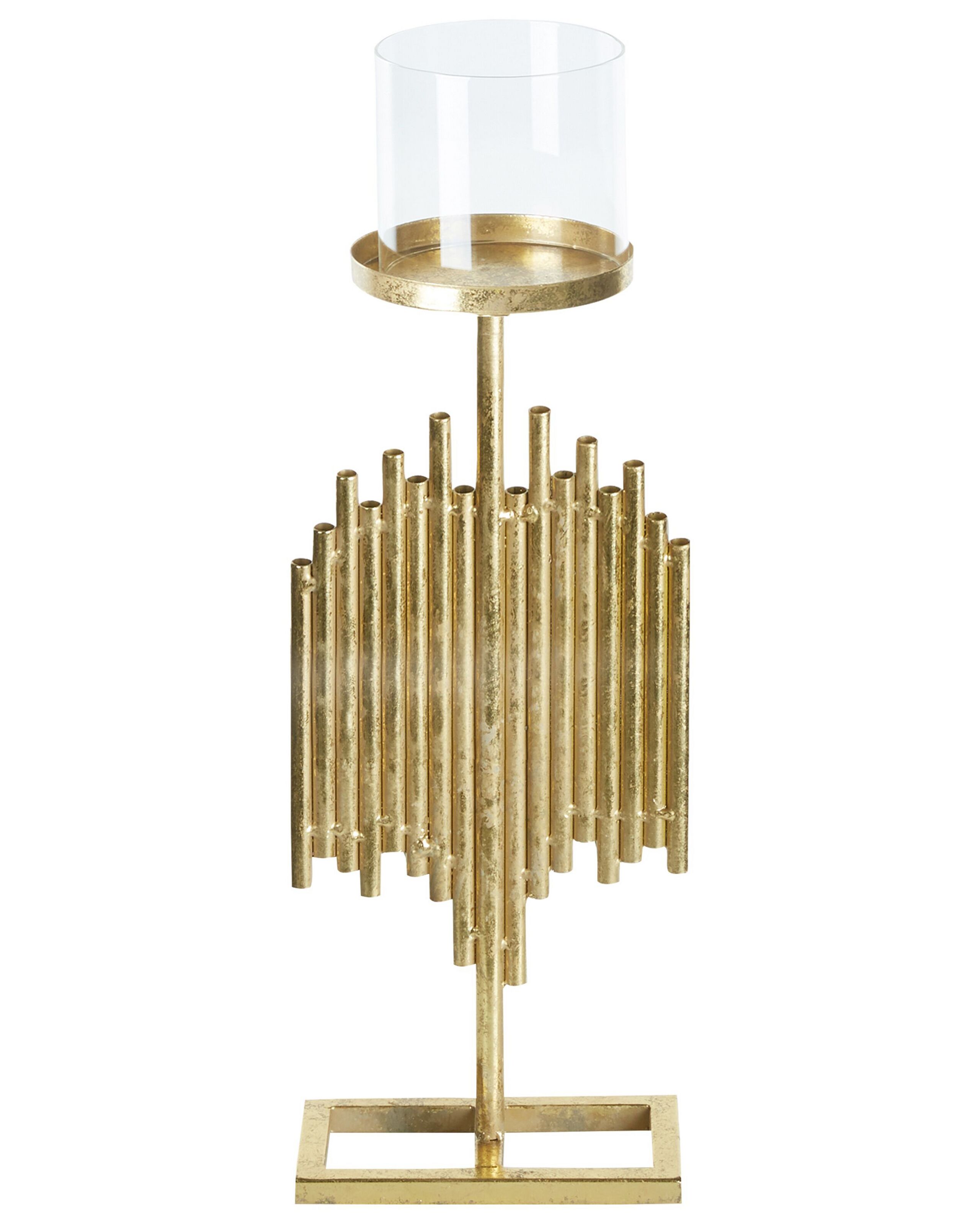 Metal Hurricane Candle Holder 53cm Gold - Gemini Interiors