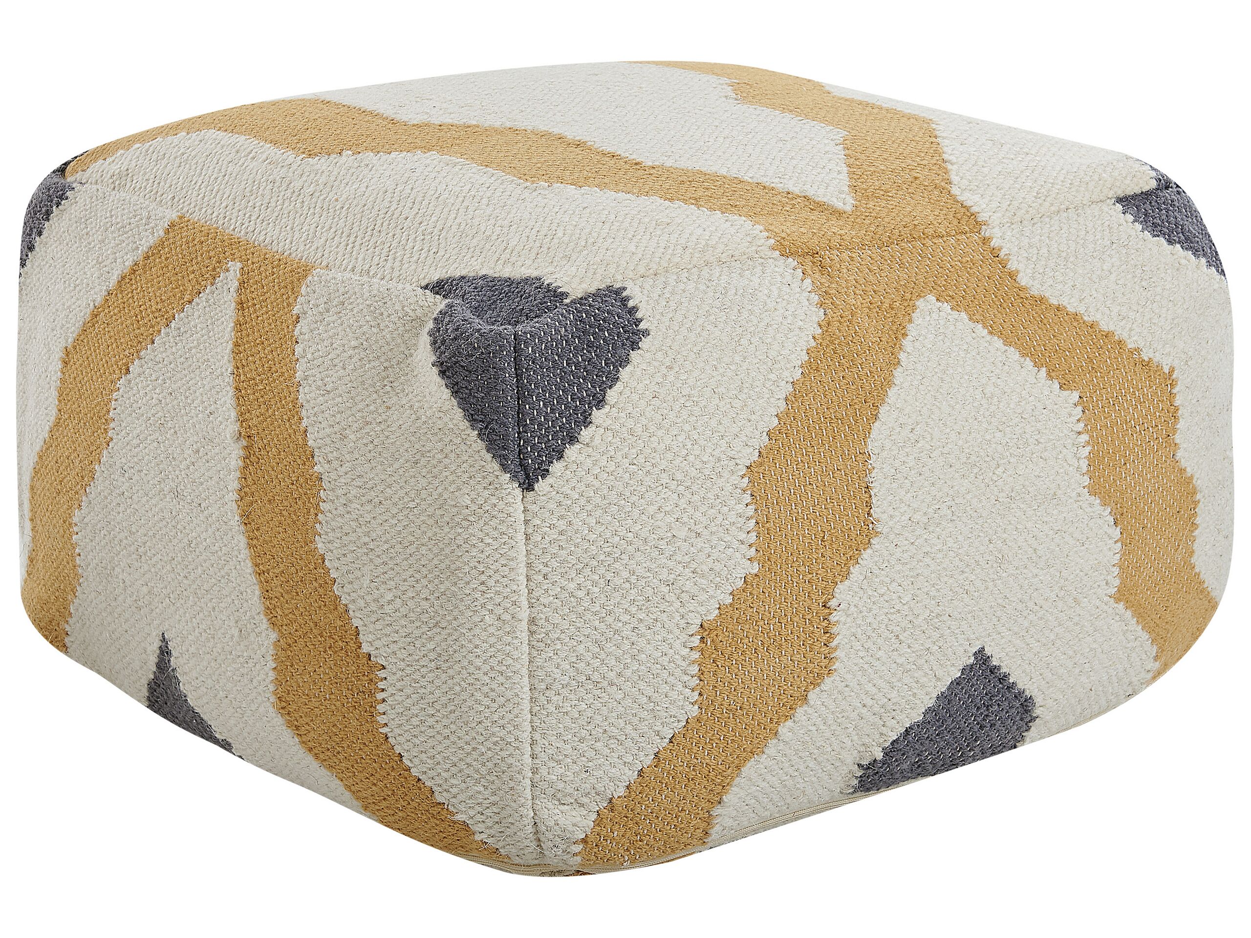 Wool Pouffe Beige and Yellow ZEUGMA - Gemini Interiors