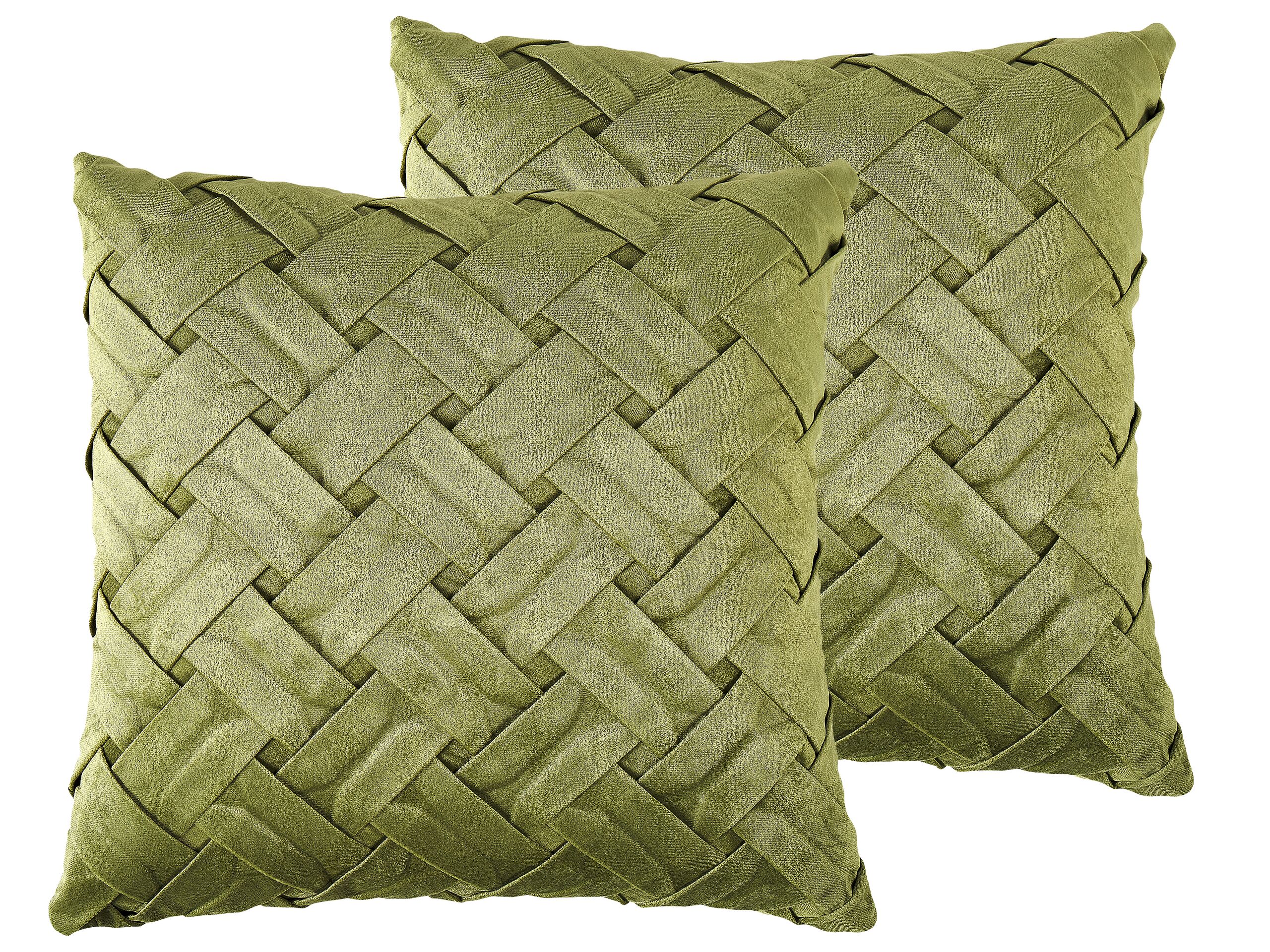Set of 2 Velvet Pleated Cushions 43x43cm Green - Gemini Interiors