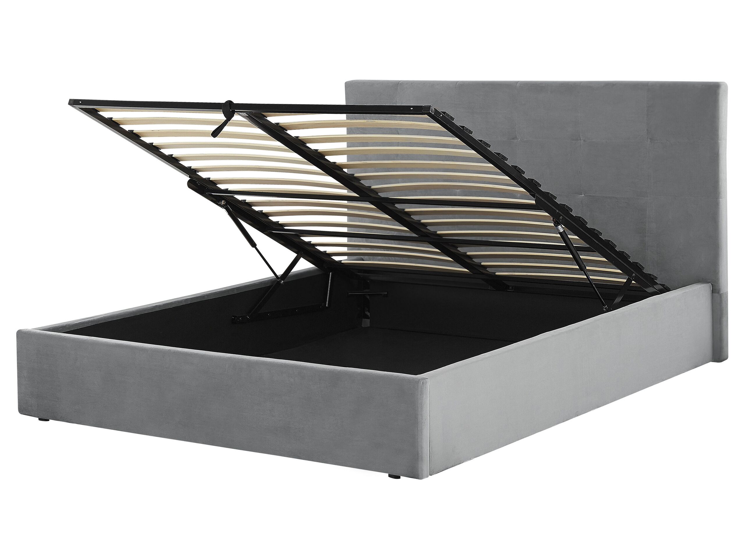 Velvet EU King Size Ottoman Bed Grey LORIENT - Gemini Interiors