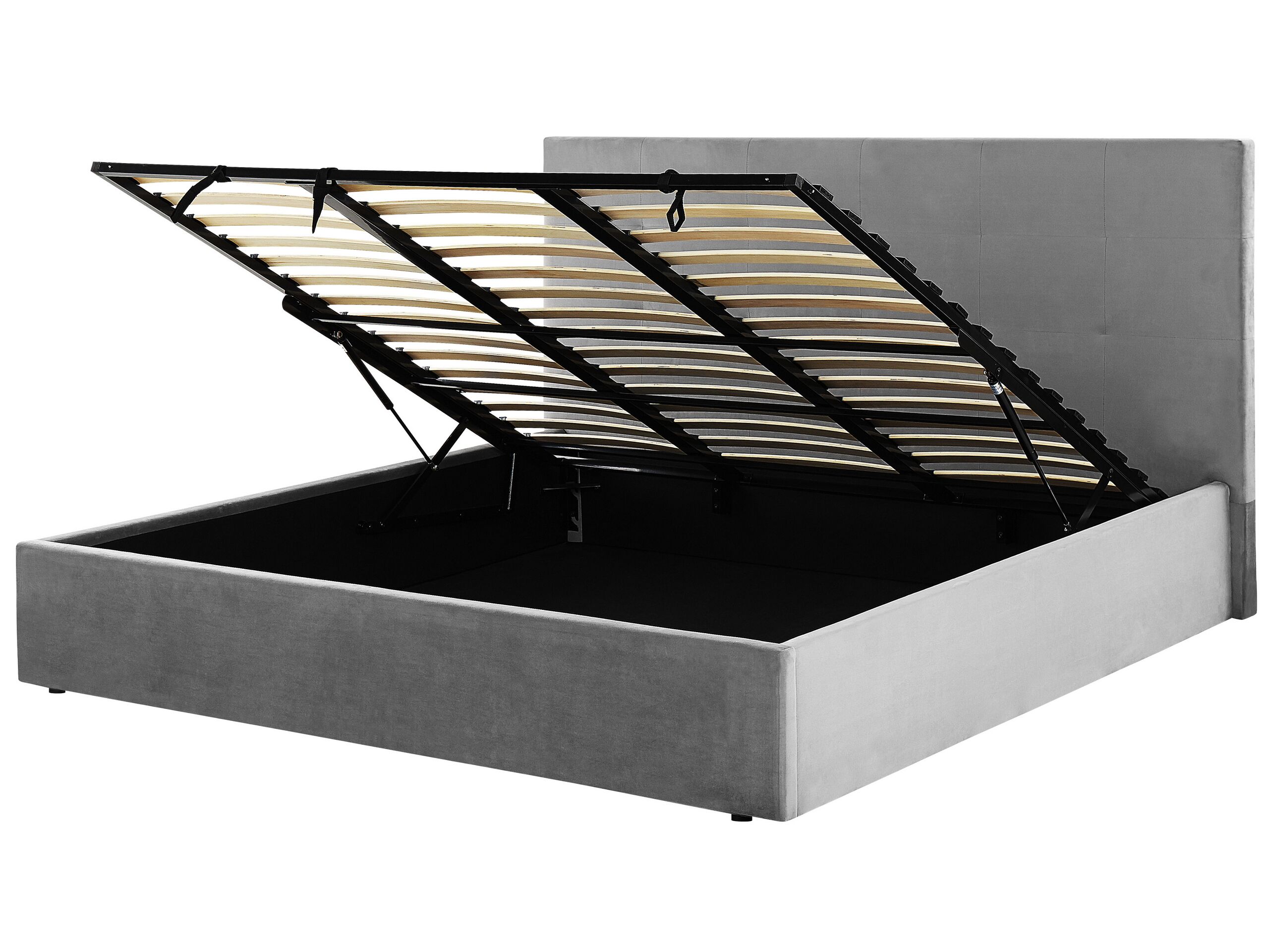Velvet EU Super King Size Ottoman Bed Grey LORIENT - Gemini Interiors
