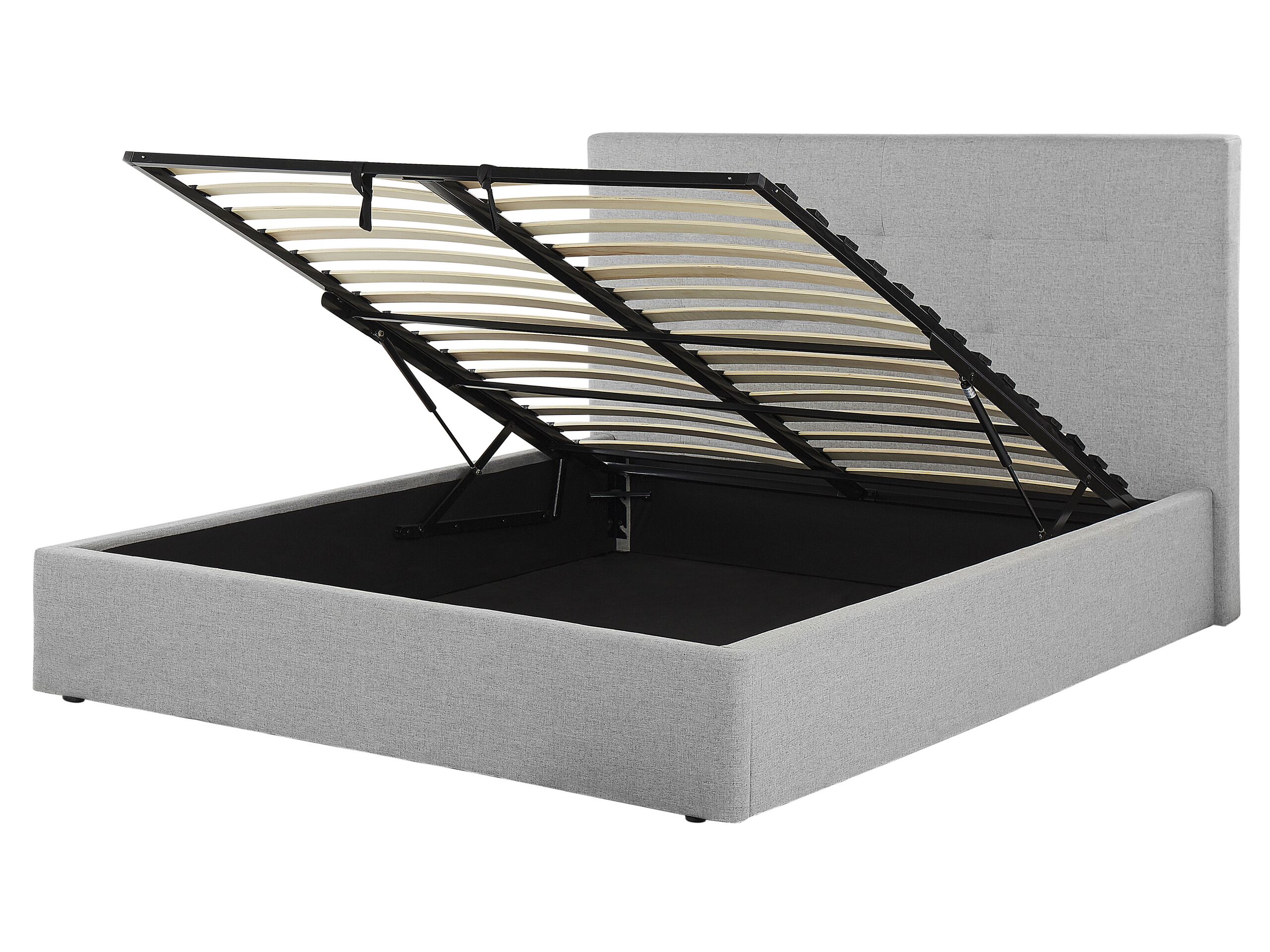Fabric EU King Size Ottoman Bed Grey LORIENT - Gemini Interiors