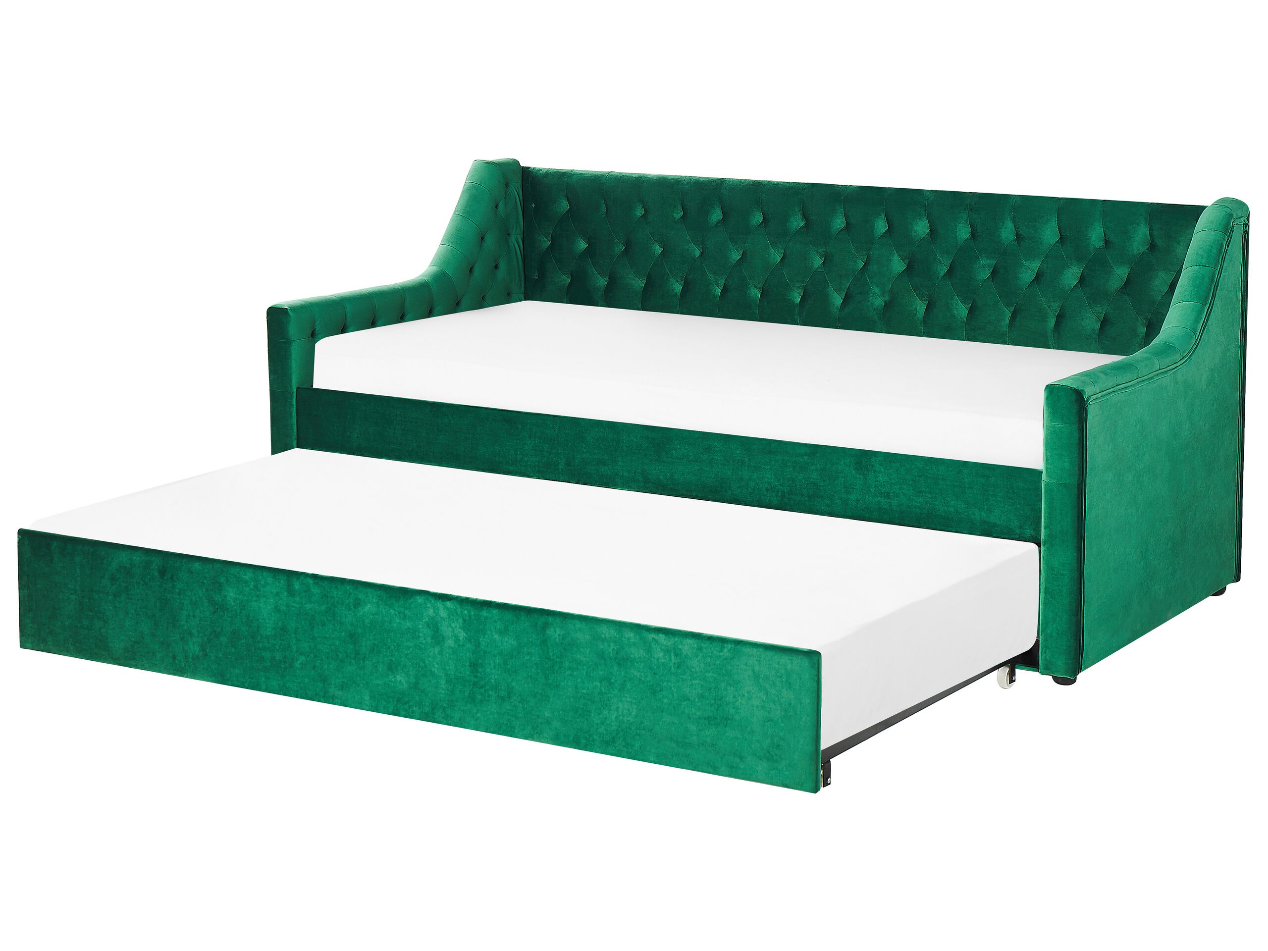 Velvet EU Single Trundle Bed Green MONTARGIS - Gemini Interiors