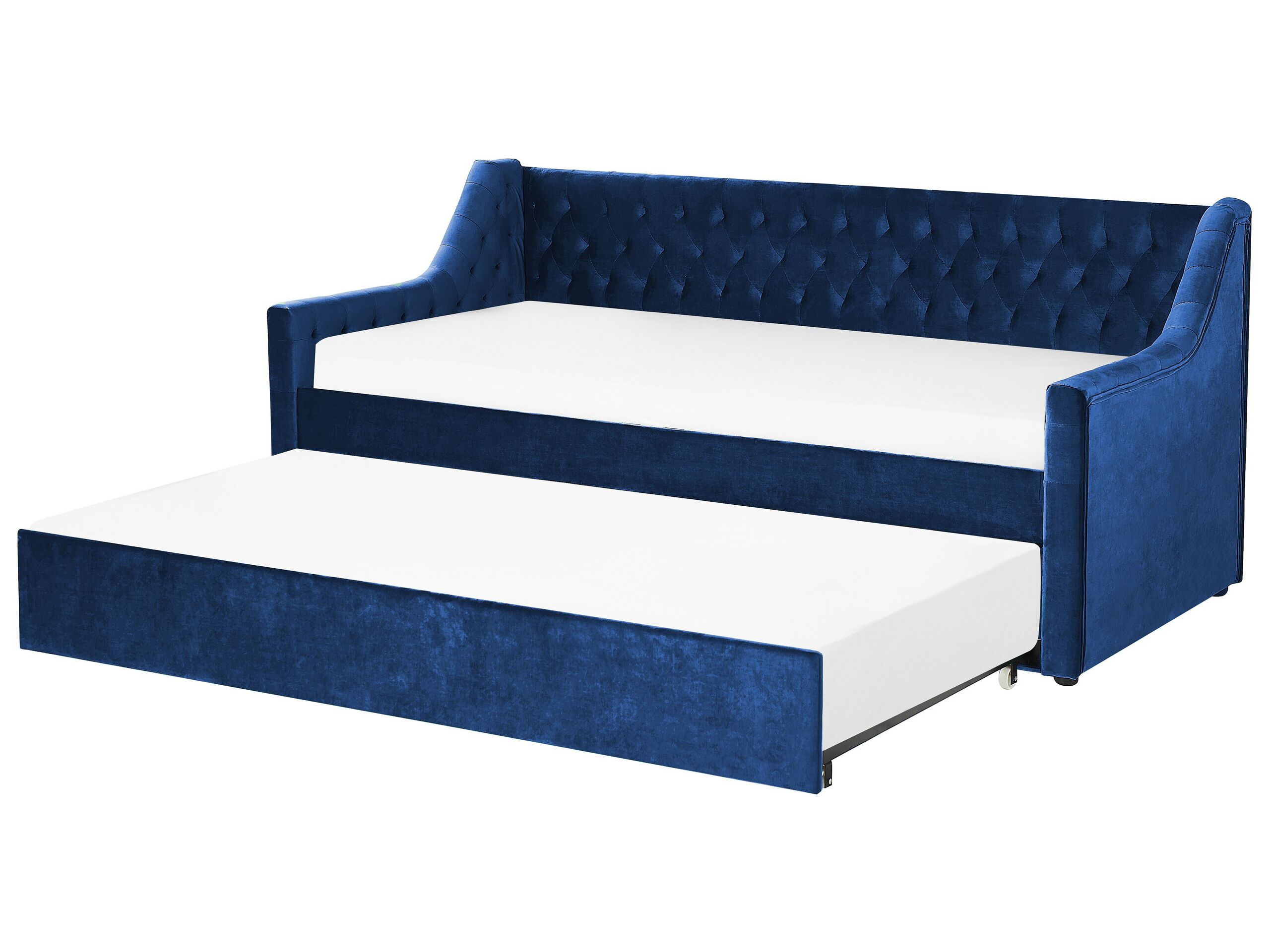 Velvet EU Single Trundle Bed Blue MONTARGIS - Gemini Interiors