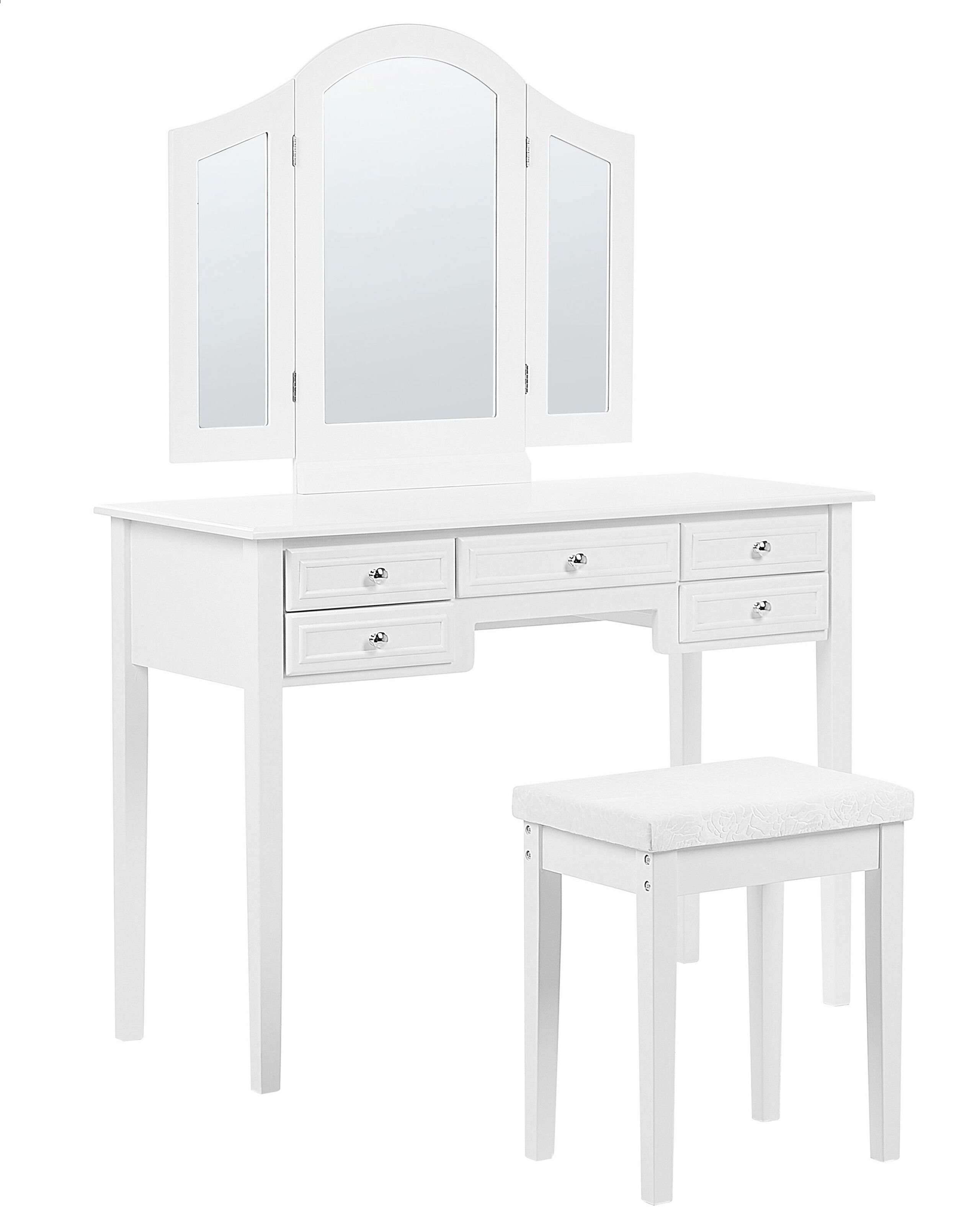 5 Drawers Dressing Table with Mirror and Stool White LUMIERE - Gemini Interiors