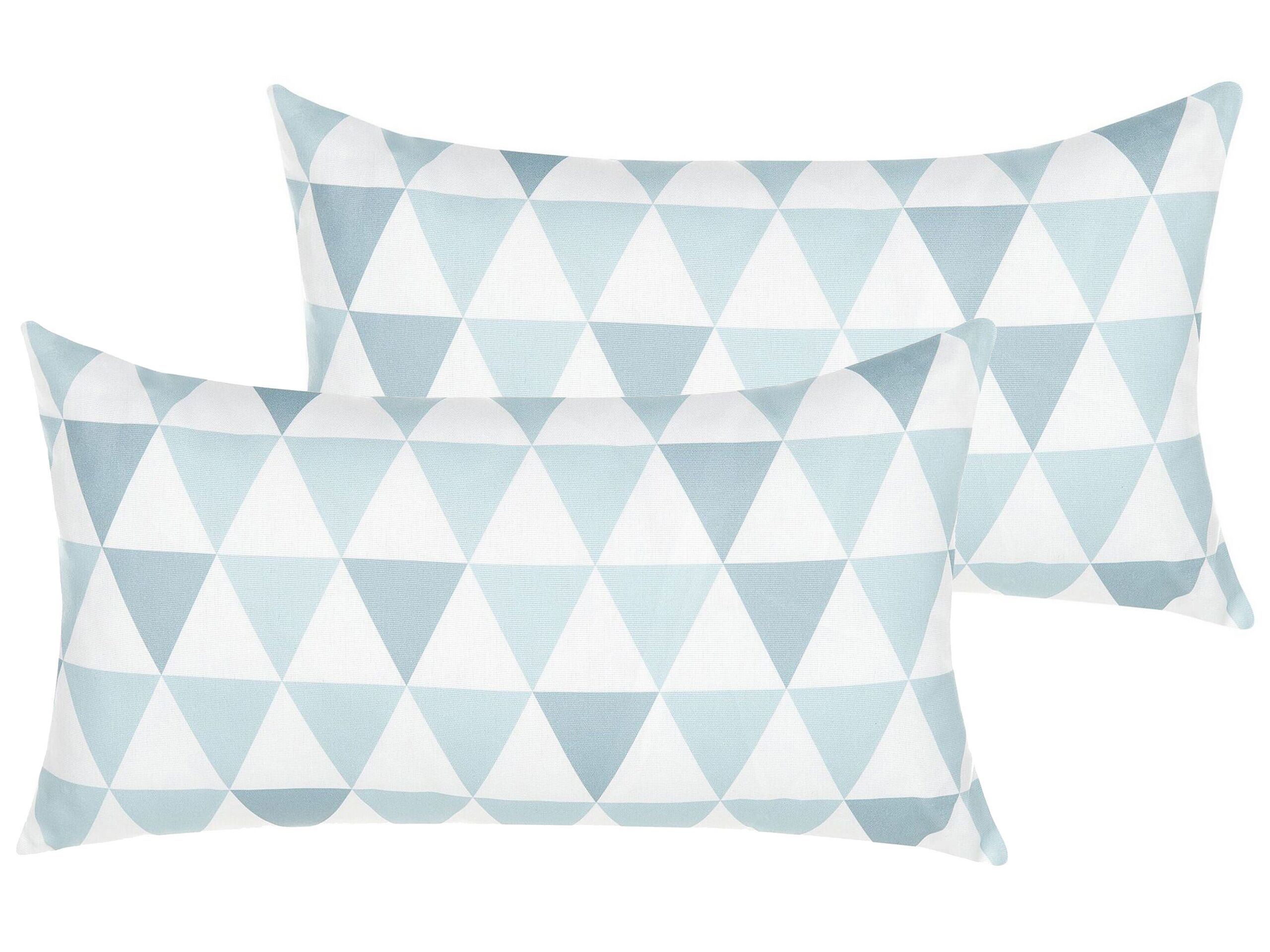 Set of 2 Outdoor Cushions Triangle Pattern 40 x 70 cm Blue and White TRIFOS - Gemini Interiors