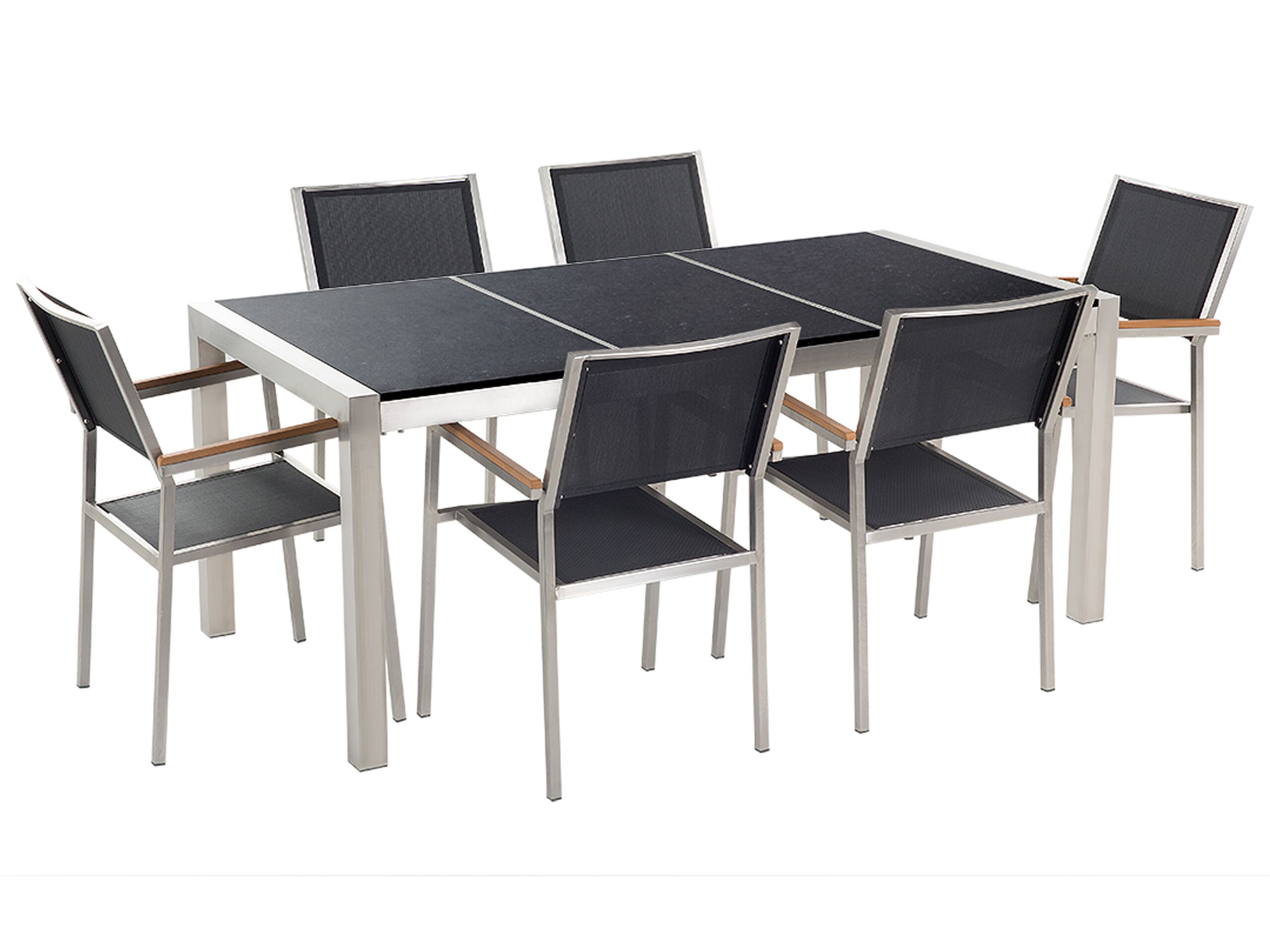 6 Seater Garden Dining Set Black Granite Top with Black Chairs GROSSETO - Gemini Interiors
