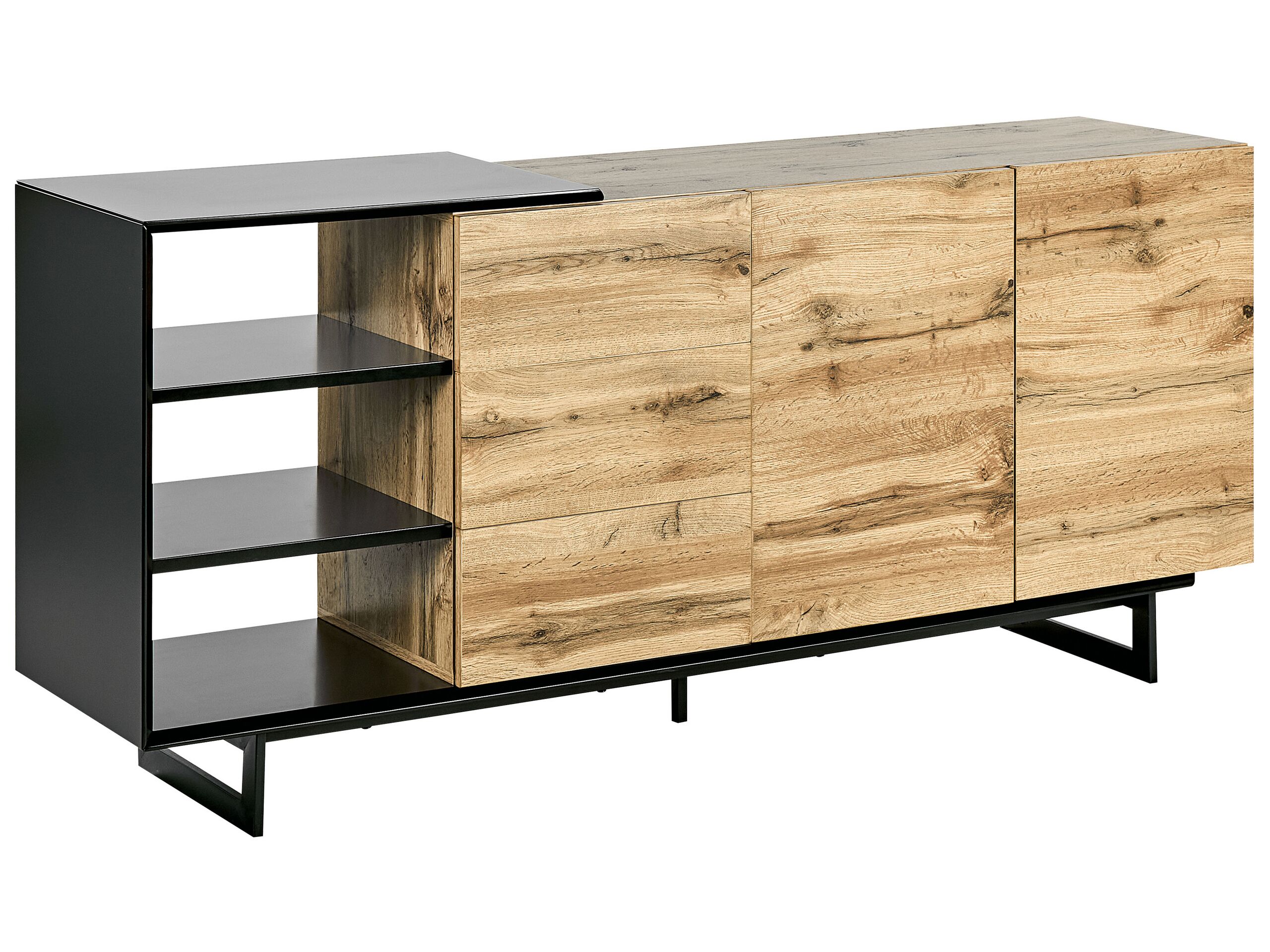 3 Drawer Sideboard Light Wood with Black FIORA - Gemini Interiors