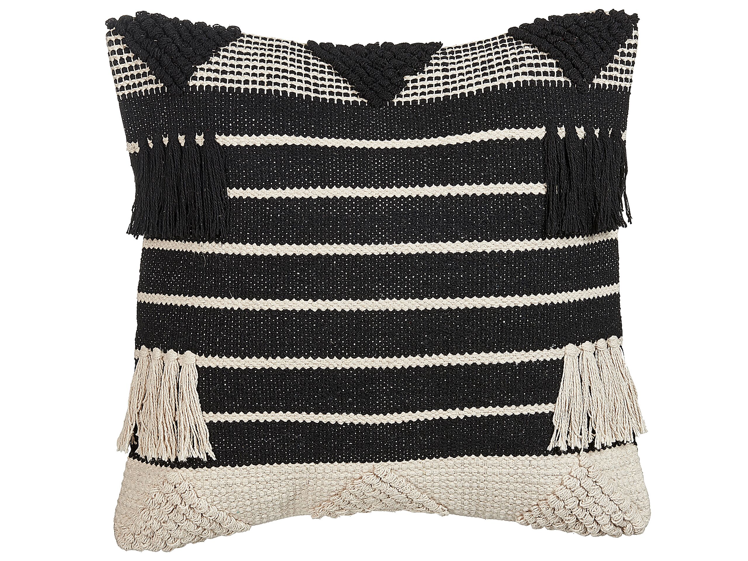 Cotton Cushion Geometric Pattern 50x50cm Beige and Black - Gemini Interiors