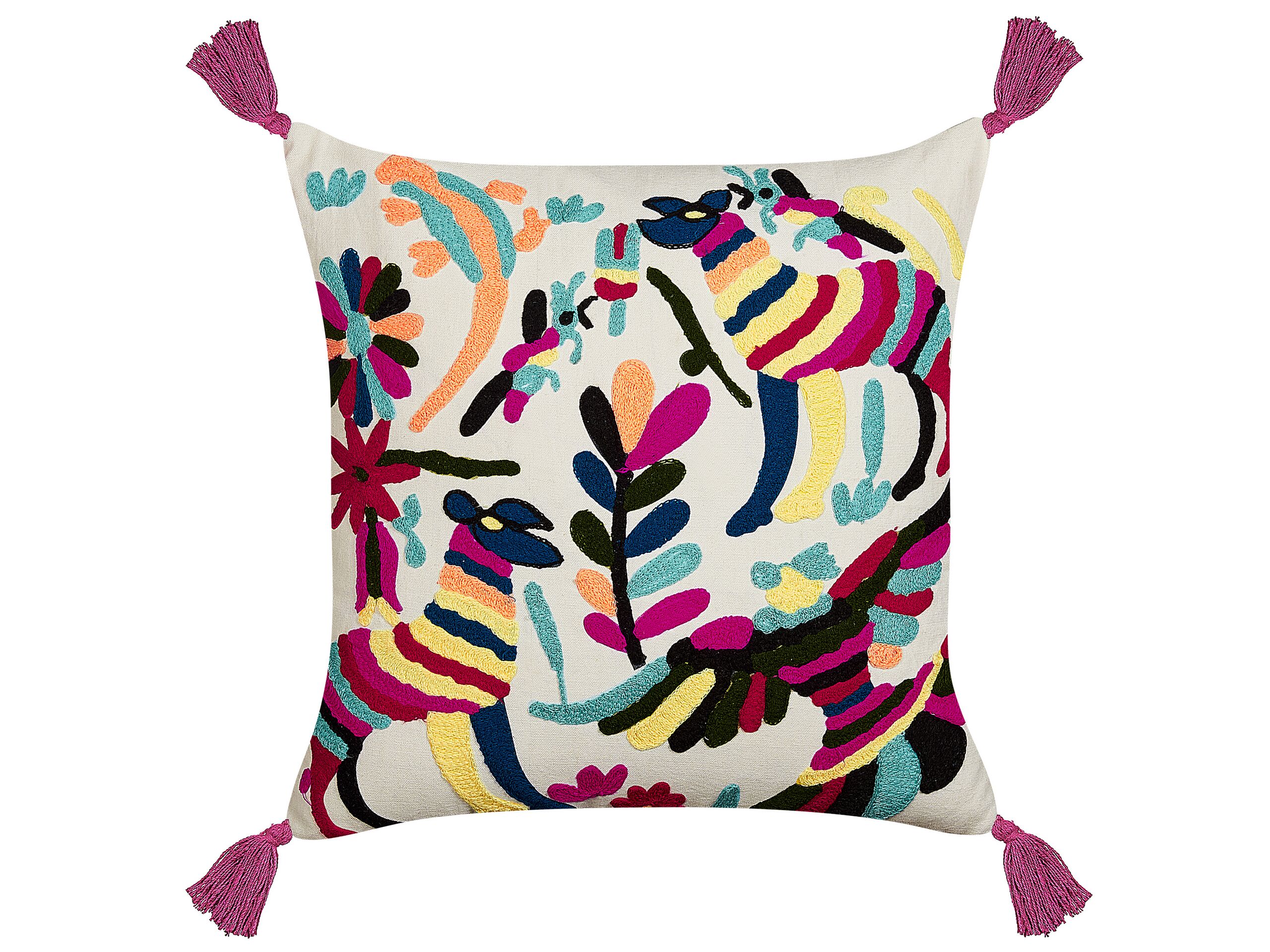 Embroidered Cotton Cushion Animal Motif 50x50cm Multicolour - Gemini Interiors