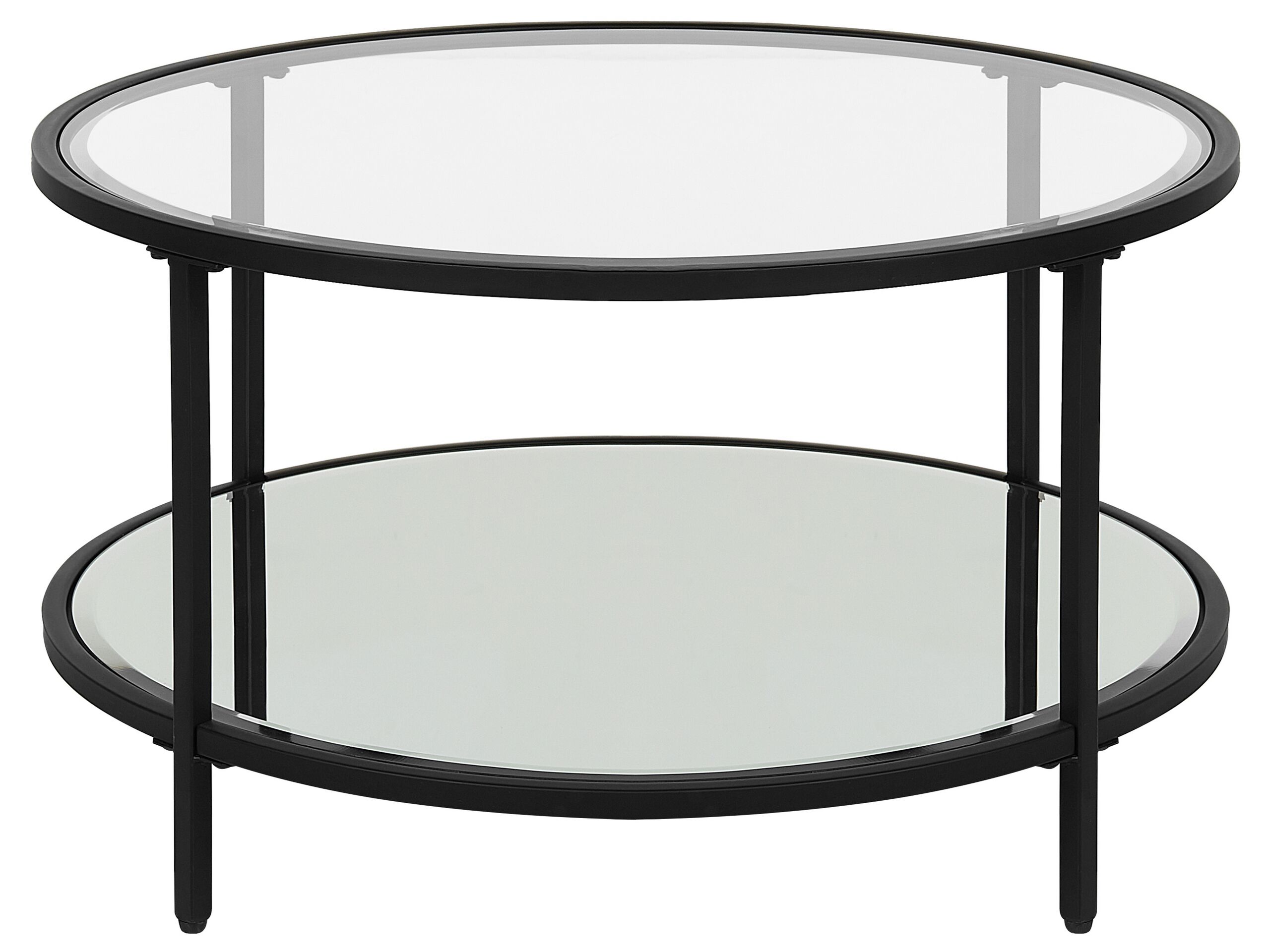 Glass Top Coffee Table with Mirrored Shelf Black BIRNEY - Gemini Interiors