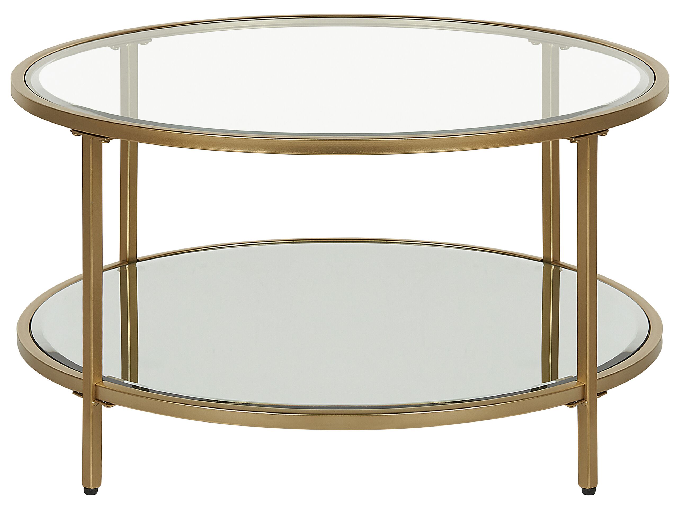 Glass Top Coffee Table with Mirrored Shelf Gold BIRNEY - Gemini Interiors